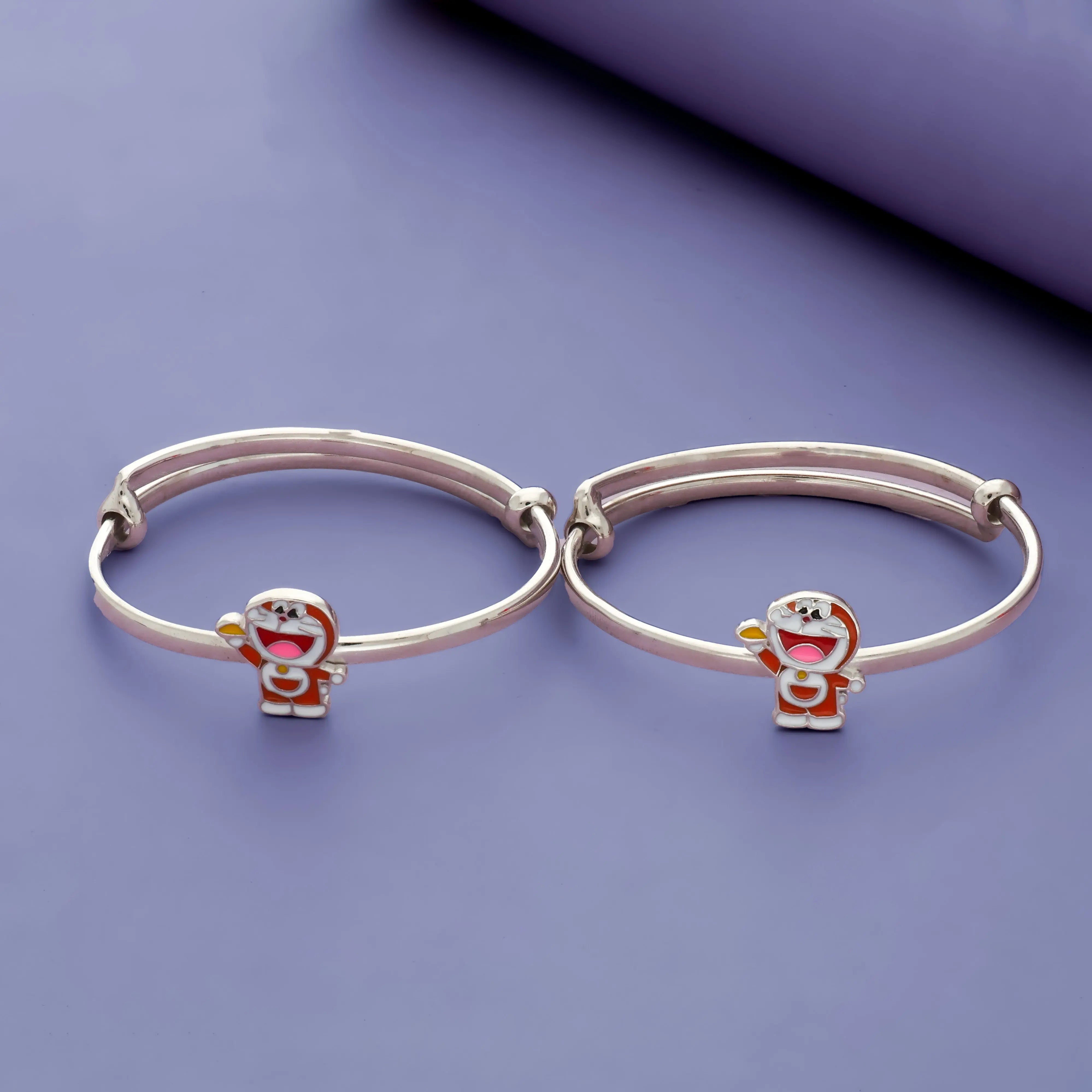 Playful Doraemon 925 Silver Baby Bangles (0-5 Yrs)