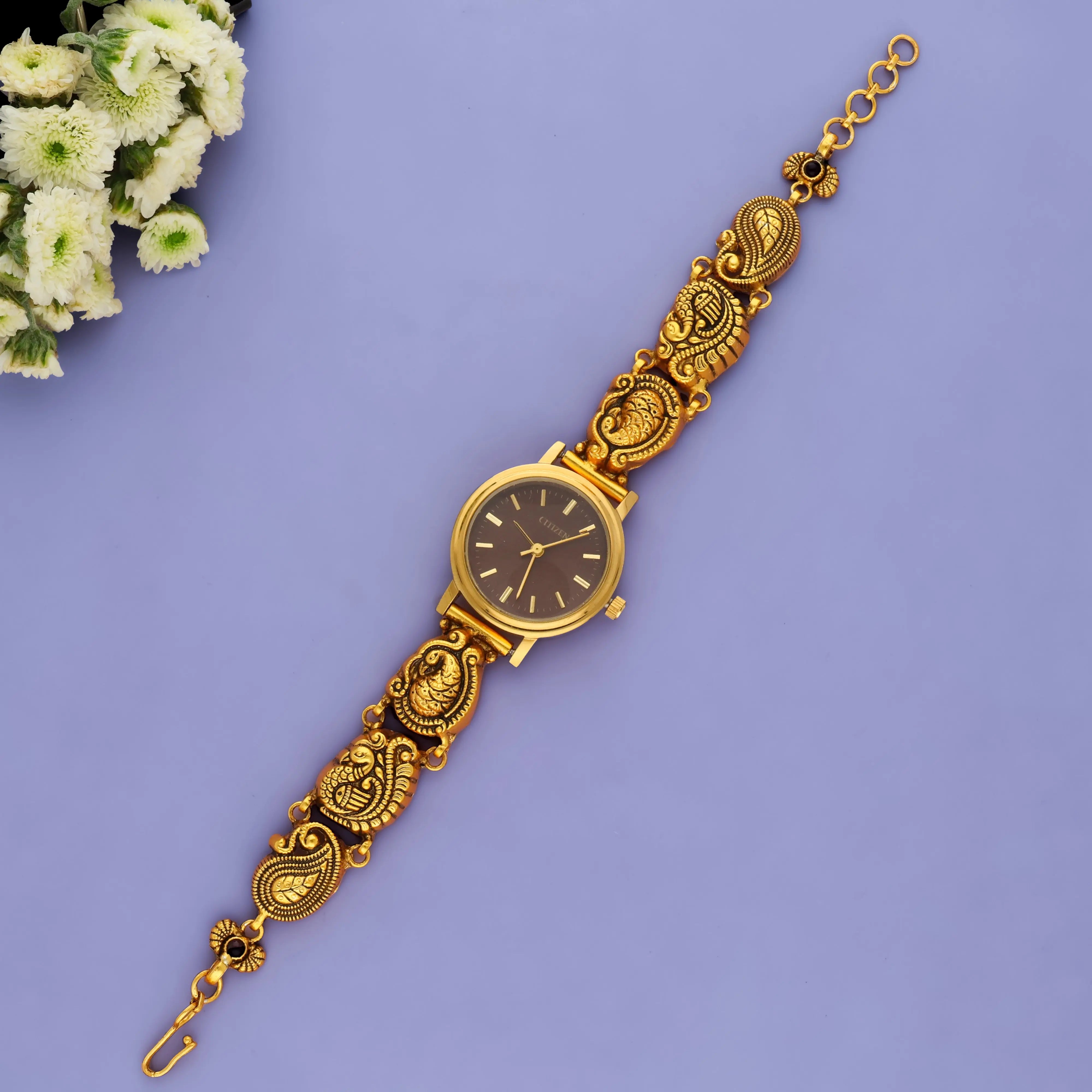 925 Silver Vintage Style Black Indian Wristwatch