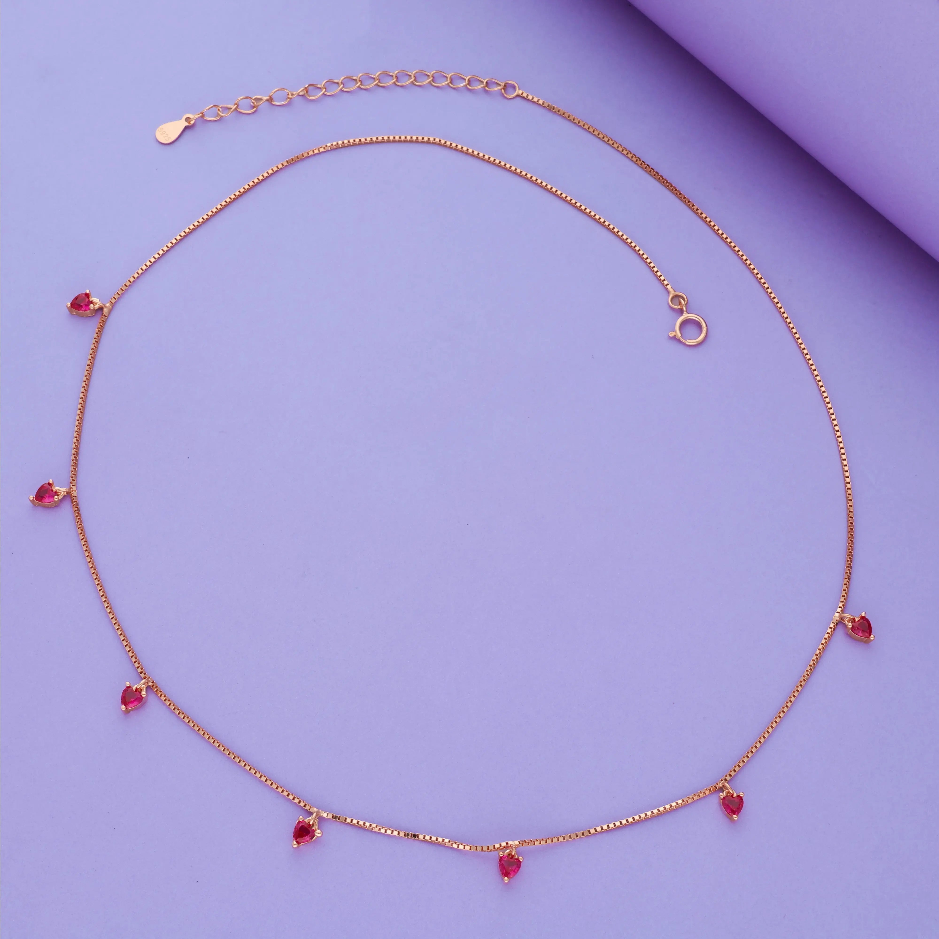 925 Silver Red Heart Charm Chain Necklace