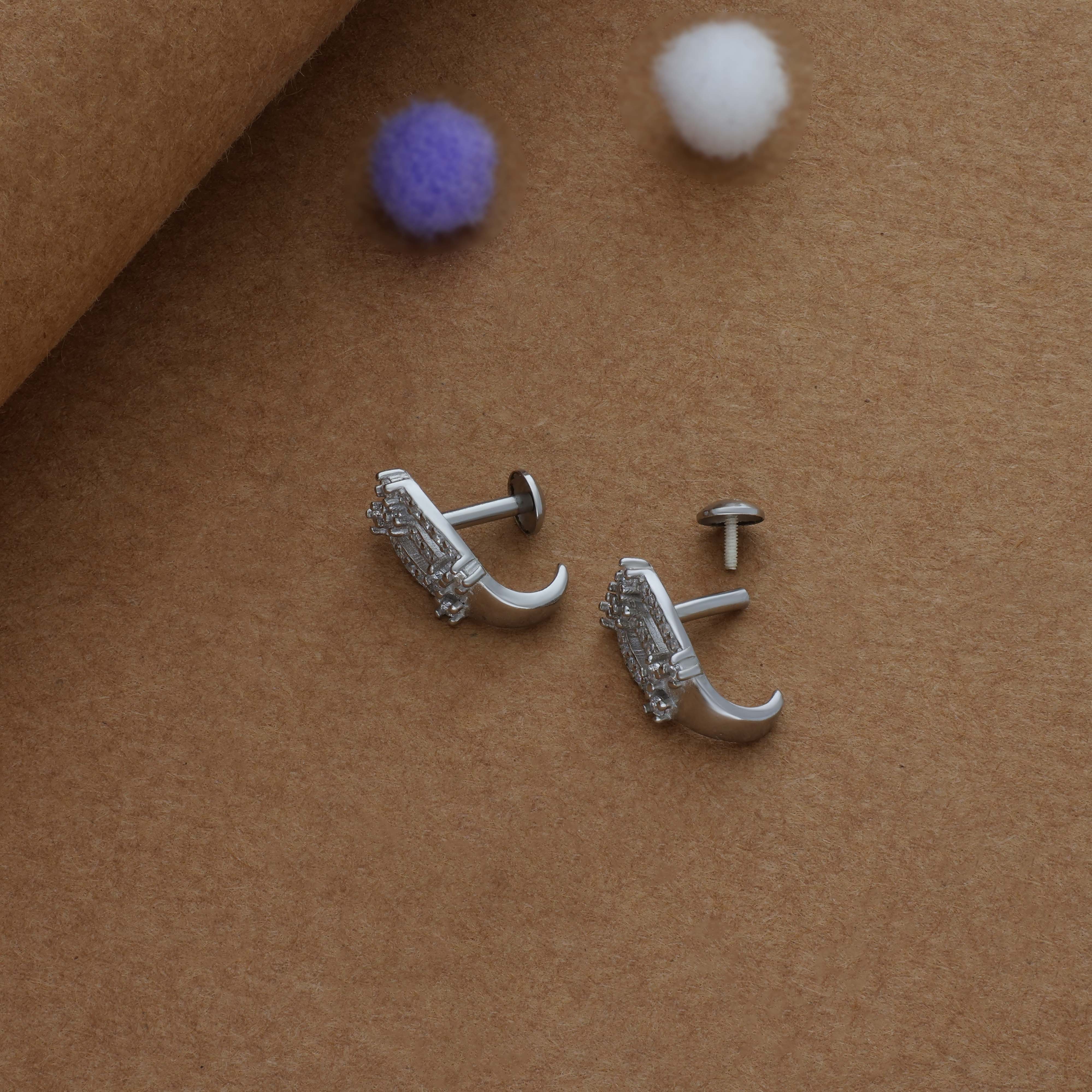 Sparkle 925 Silver J Type Earring