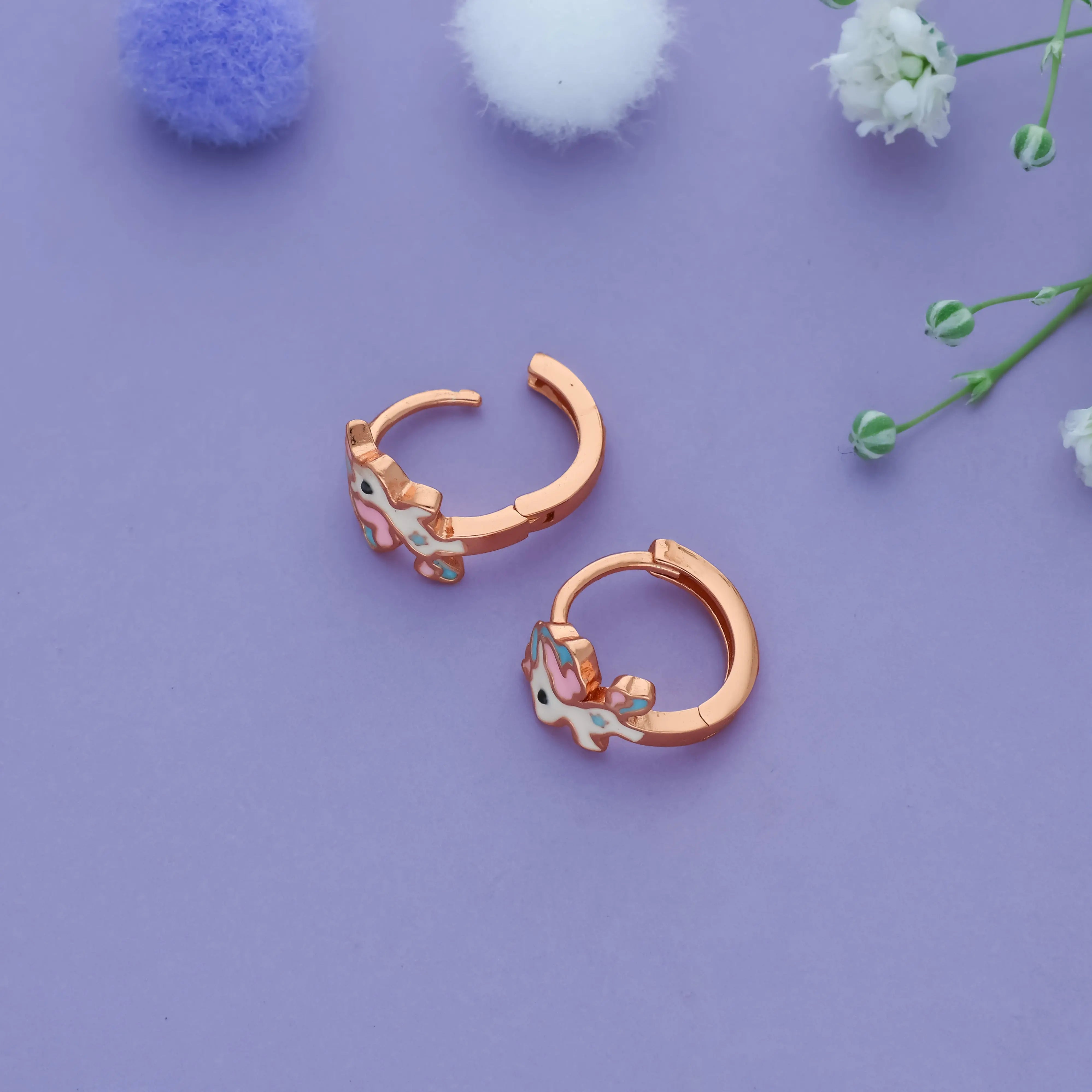 Dream Unicorn Rose Gold Polish 925 Silver Kid Hoop Earring (3+ Yrs)