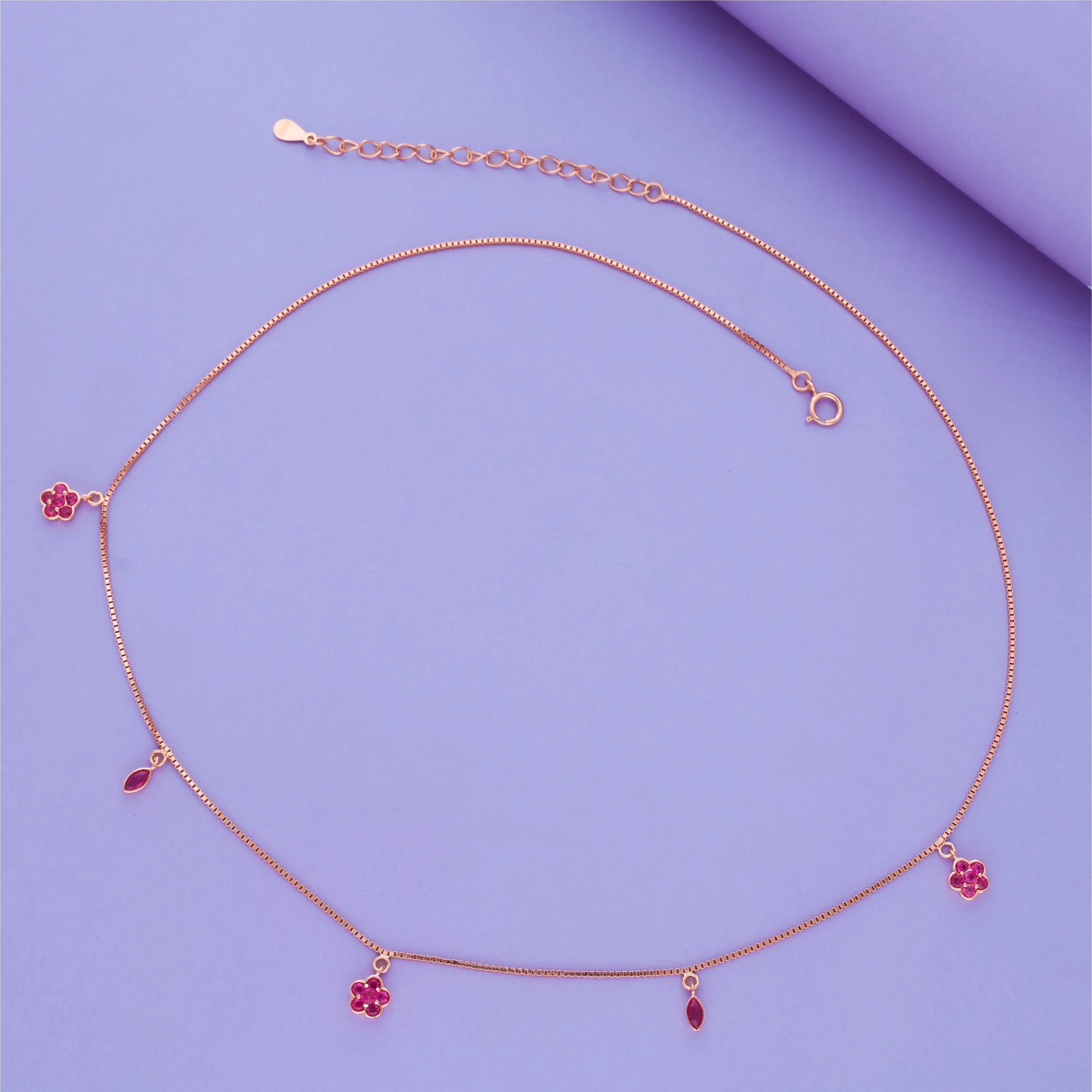 Ruby Clover Charm 925 Silver Chain Necklace