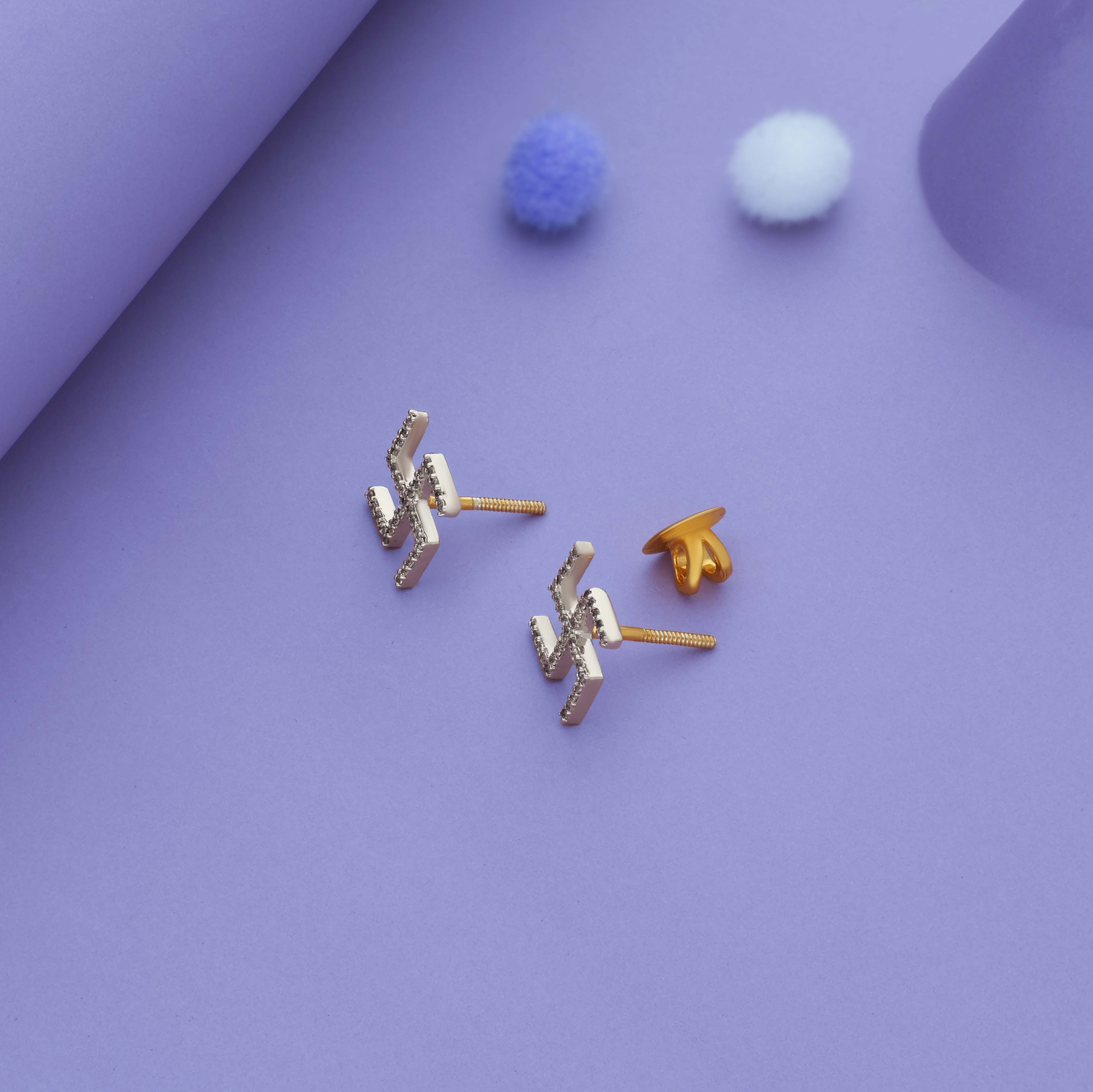 Divine Swastik Glow Gold Polish 925 Silver Stud Earring