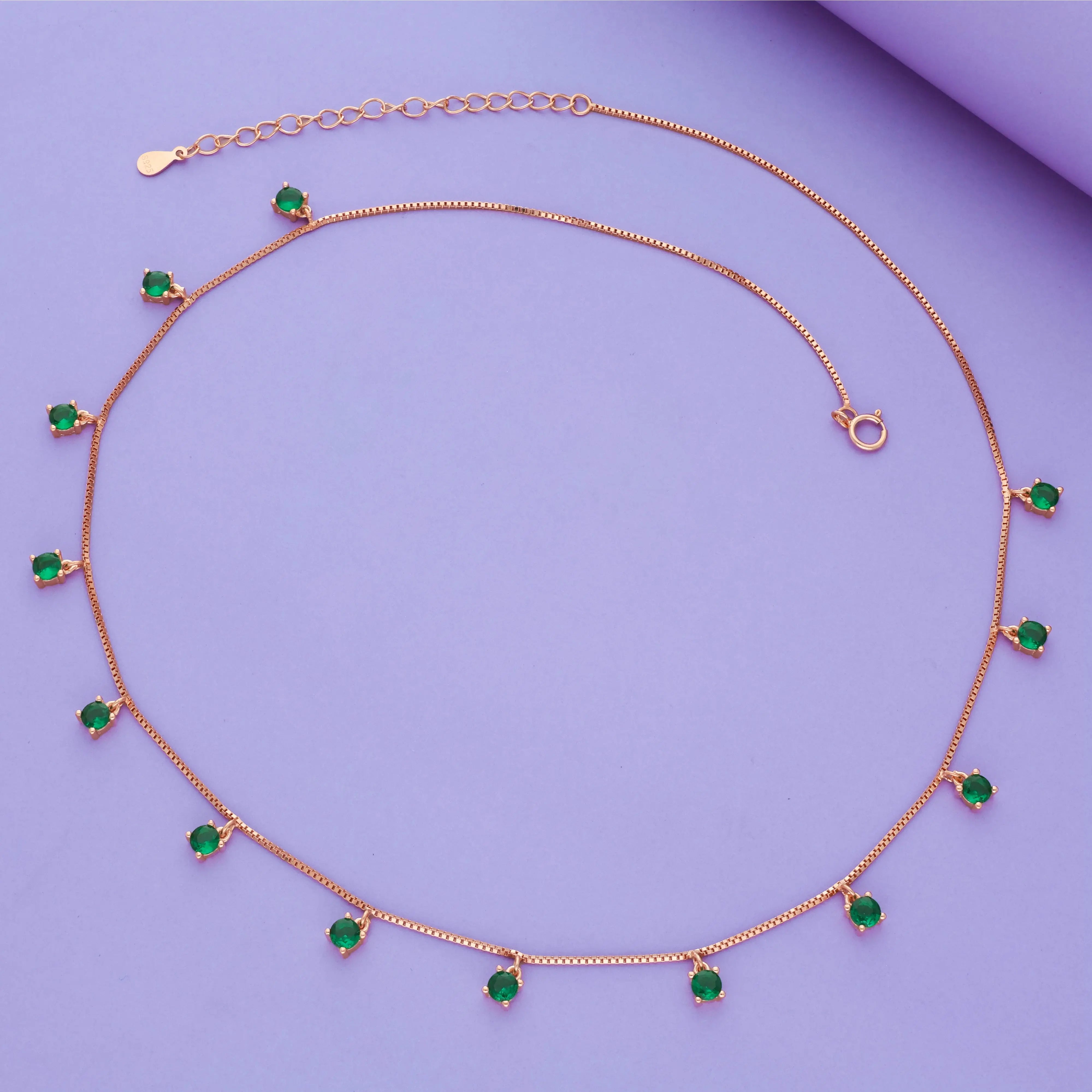 Classic Green Stone 925 Silver Charm Necklace