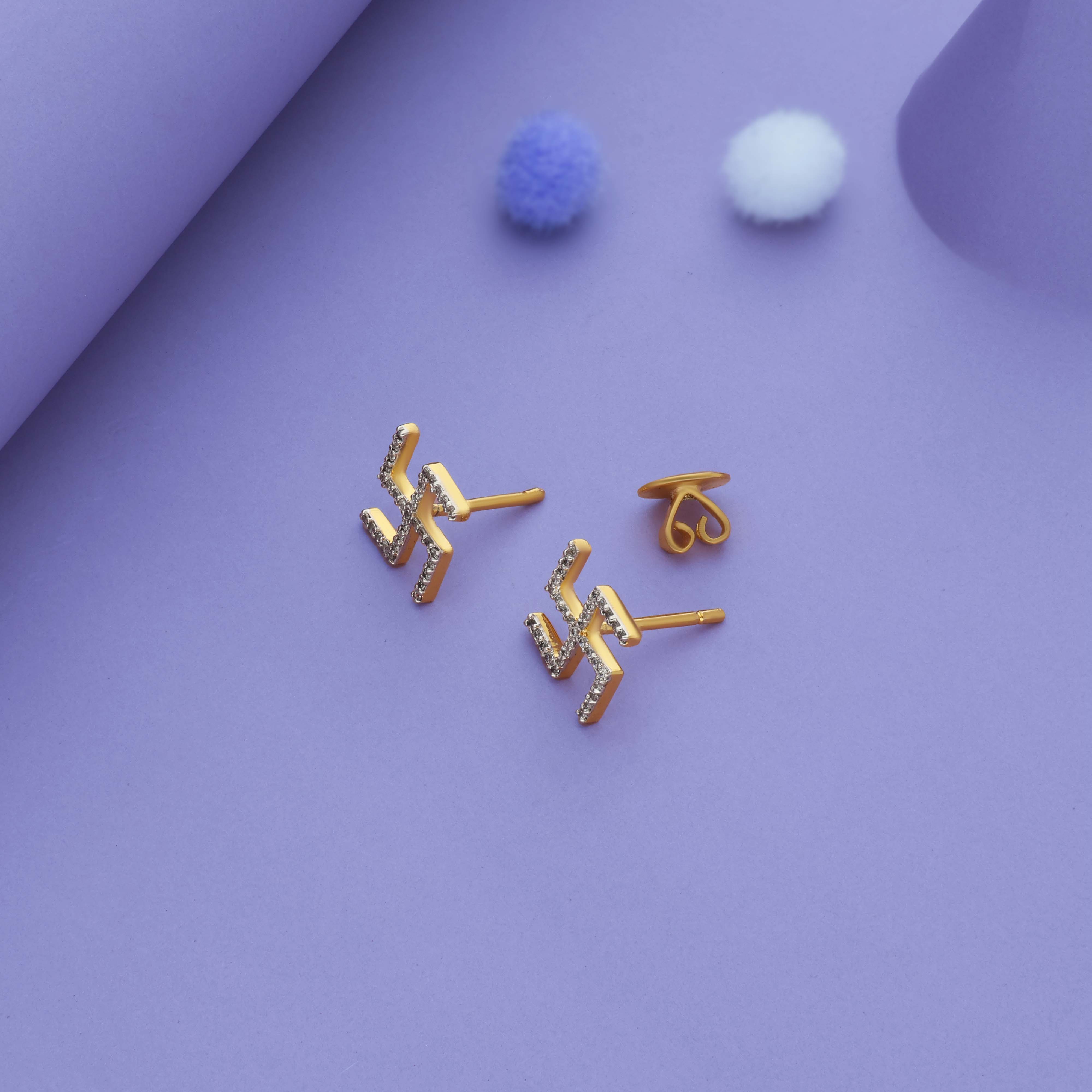 Auspicious Swatika Gold Polish 925 Silver Stud Earring