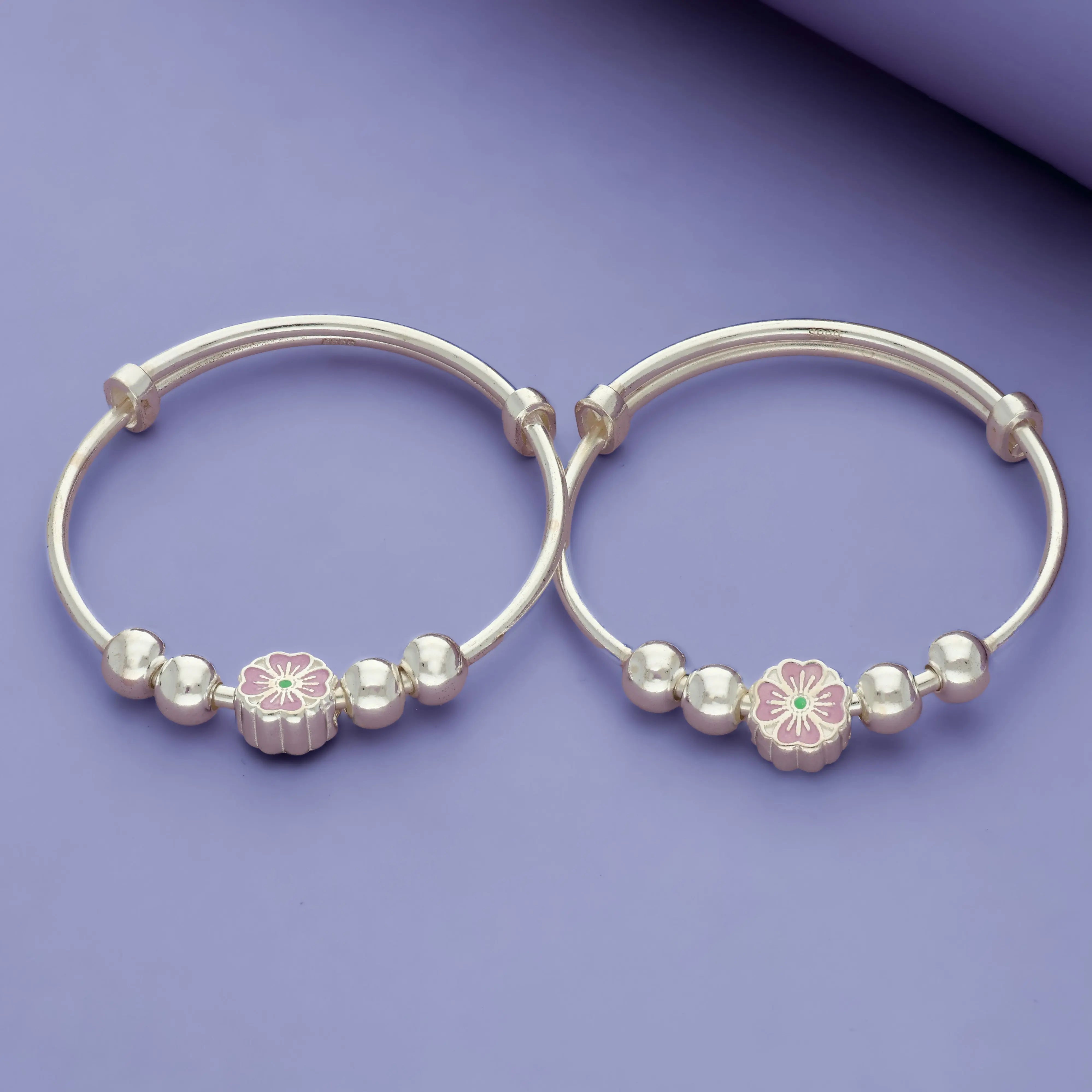 Little Flora 925 Silver Kid Bangles (0-5 Yrs)