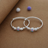Dual FloraDot Silver Kid Bangles (0-5 Yrs) | 999 Hallmark | Adjustable | Lightweight