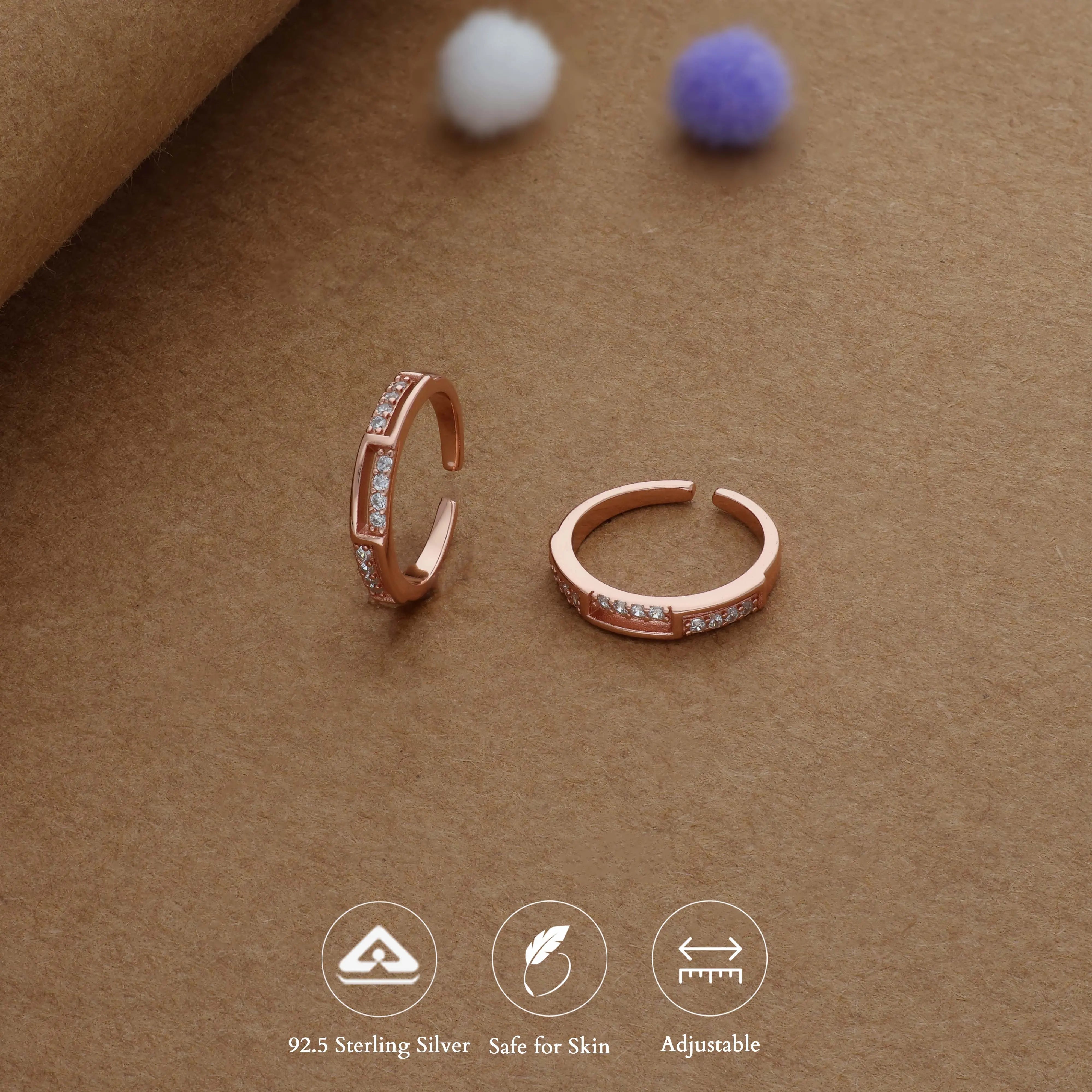 Crystal Line Rose Gold Silver Toering | 925 Hallmark | Adjustable | Lightweight | Fancy Wear
