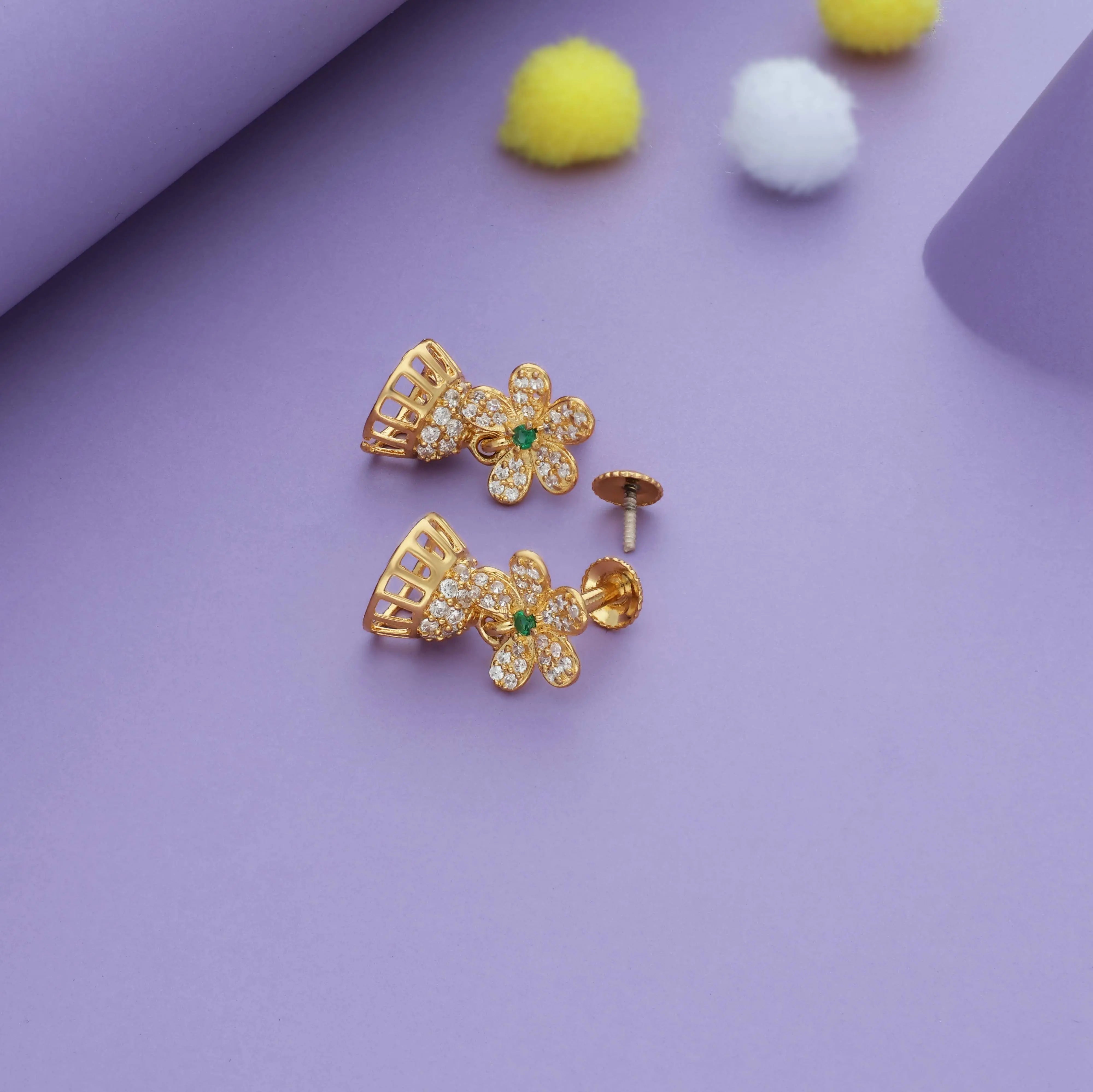 Green with White Stone 925 Gold Polish Silver Kid Drop Earring(6+ Yrs)