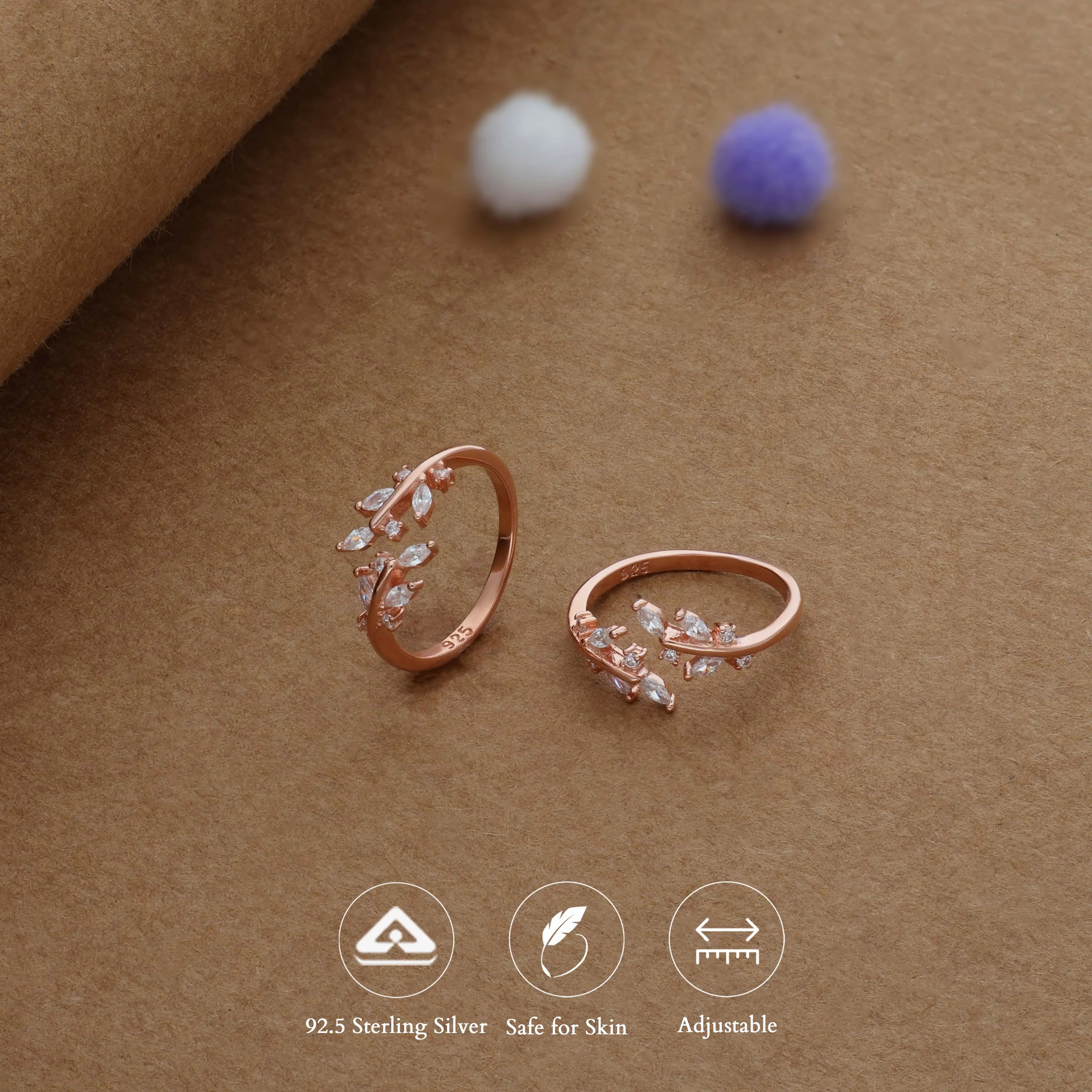 Floral Dewdrop Fancy Rose Gold Silver Toering | 925 Hallmark | Fancy Wear