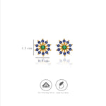 Blue CZ Sunburst Floral 925 Silver Stud