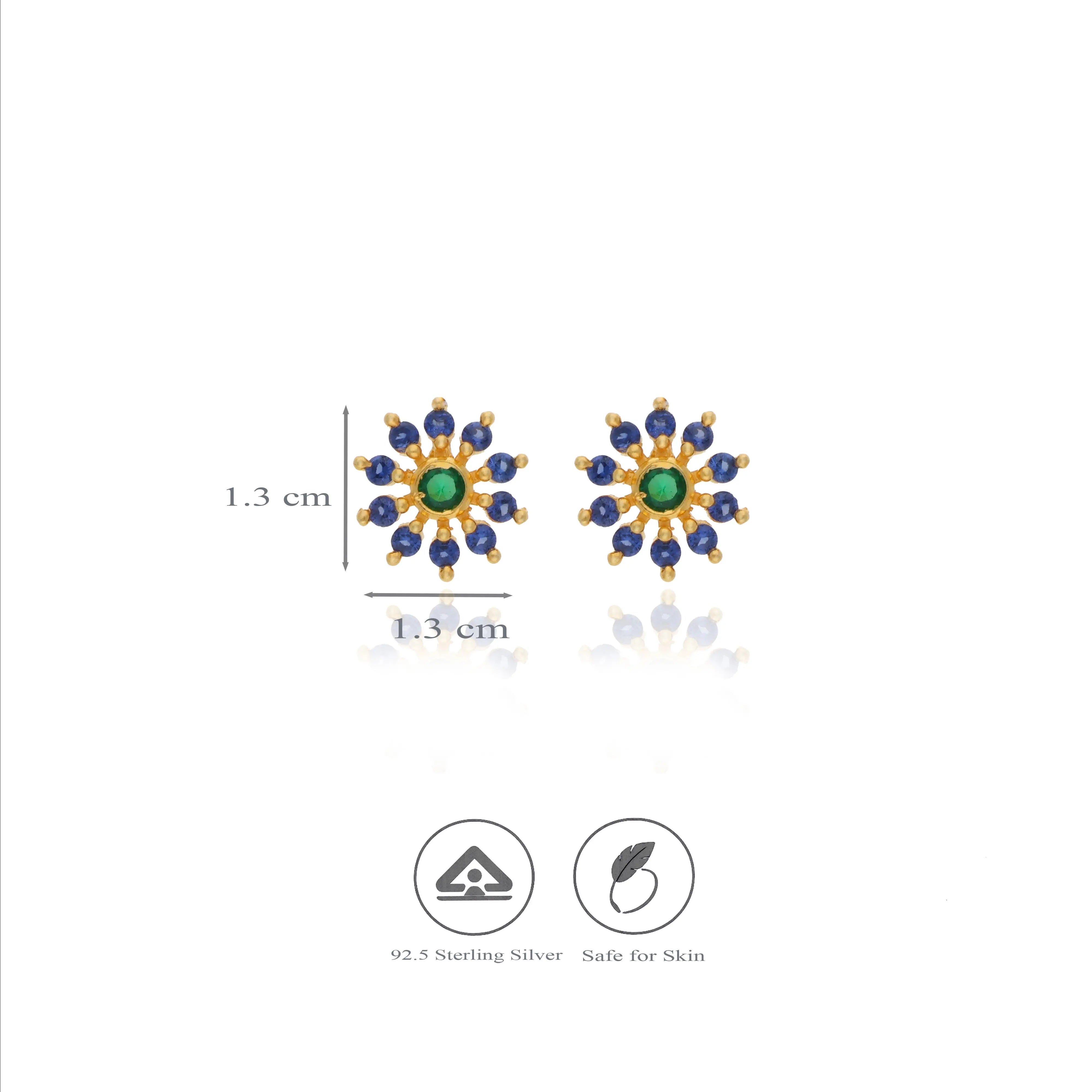 Blue CZ Sunburst Floral 925 Silver Stud