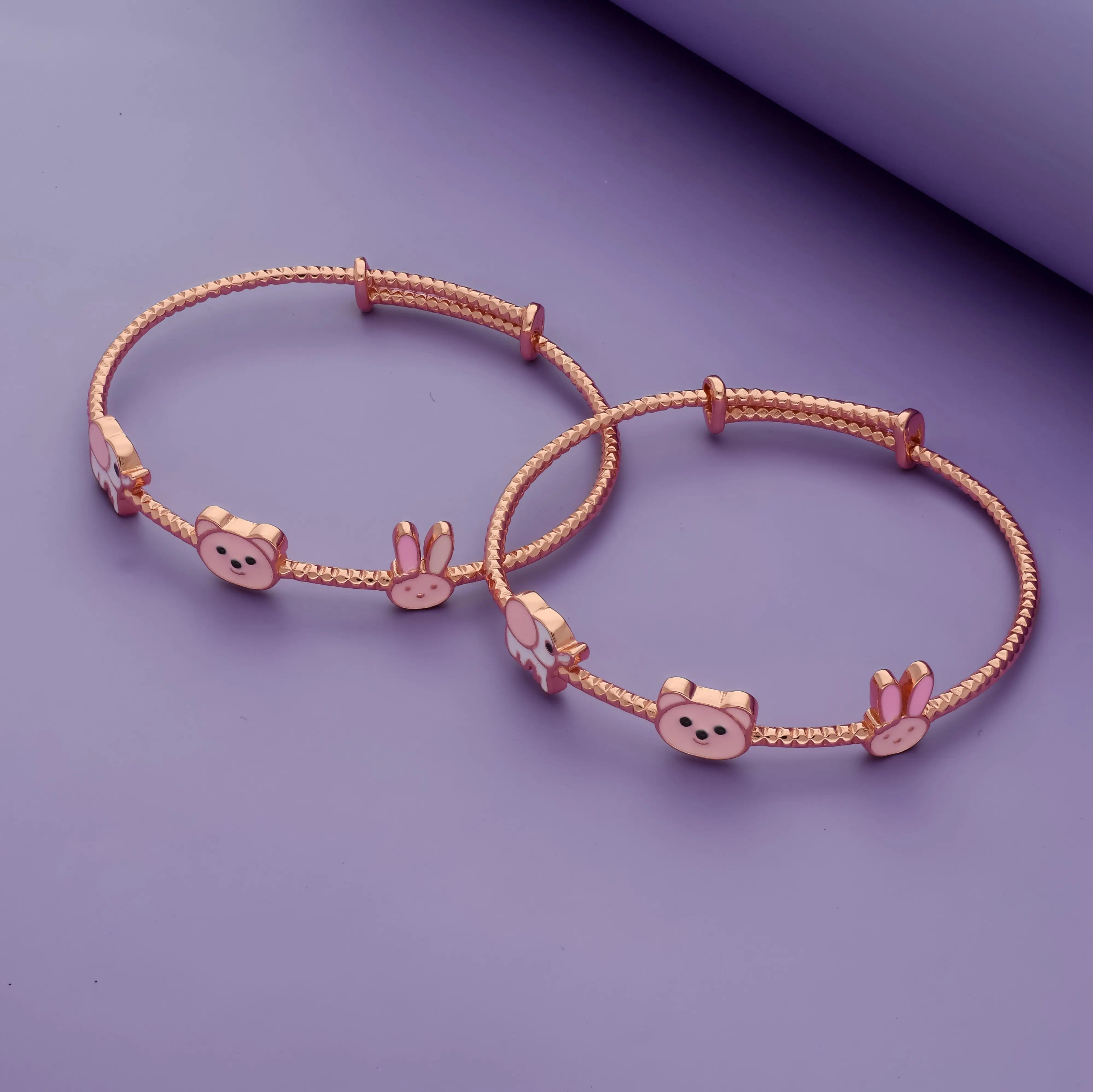 925 Sterling Silver Animal Charm Bangles for Kids (0-5 Yrs)