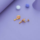 Pink Flower Gold Polish 925 Silver Drop Earring