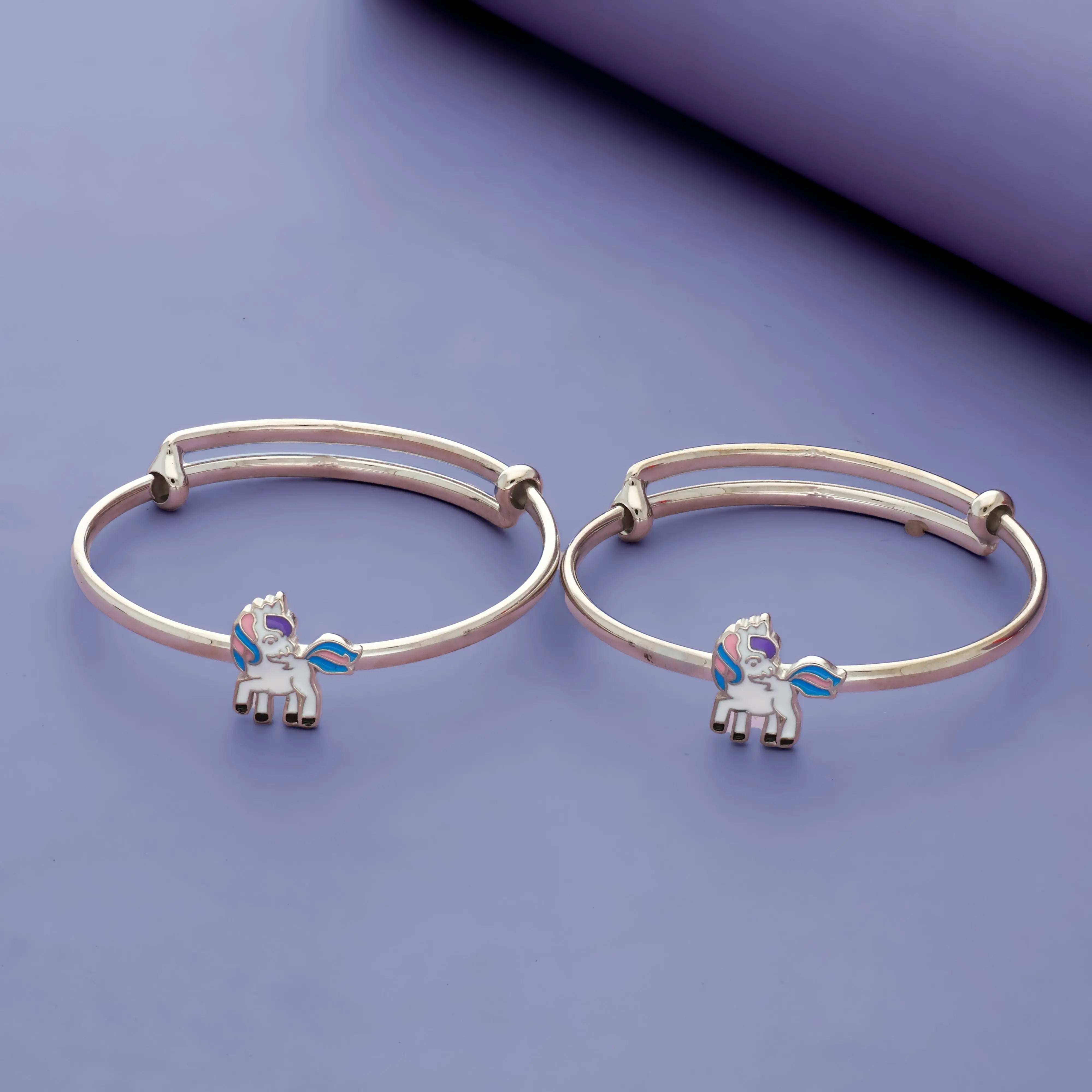 Unicorn Cartoon Adjustable 925 Silver Kid Bangles (0-5 Yrs)
