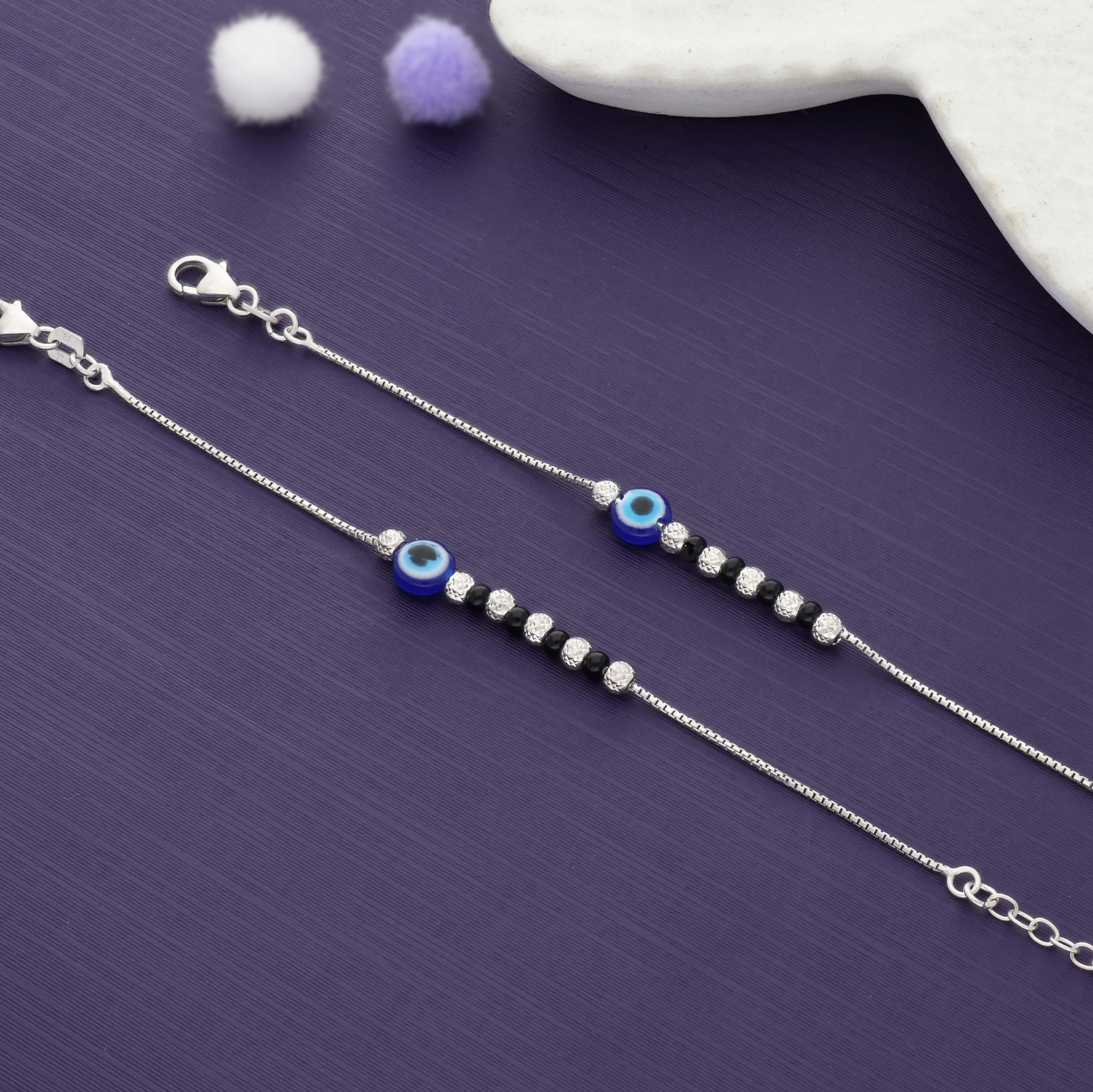 Guardian black Beads 925 Silver Kids Anklet(Newborn)