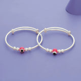 Pink Evil Eye 925 Sterling Silver Adjustable Kada Set