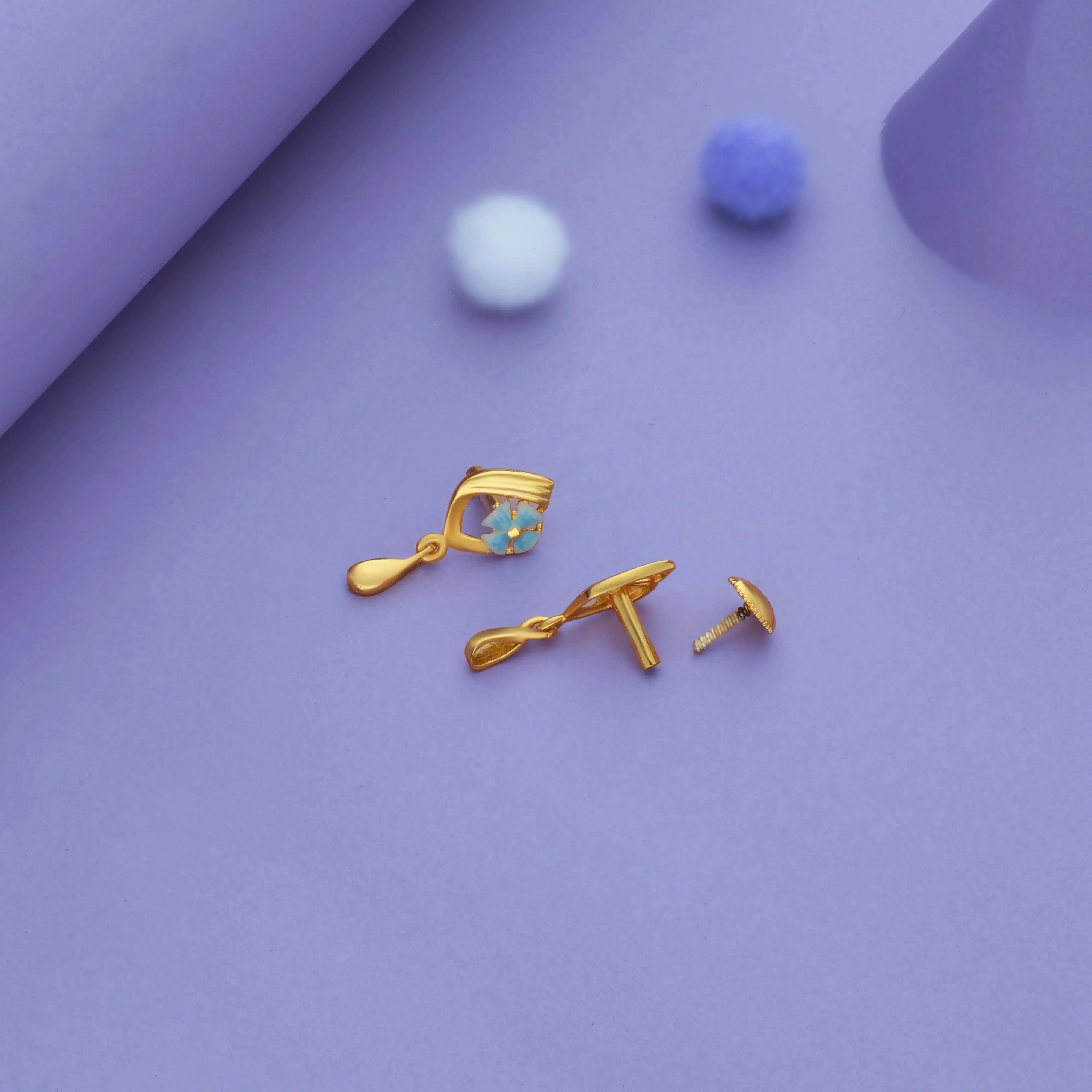 Blue Blossom Gold Polish 925 Silver Drop Earring