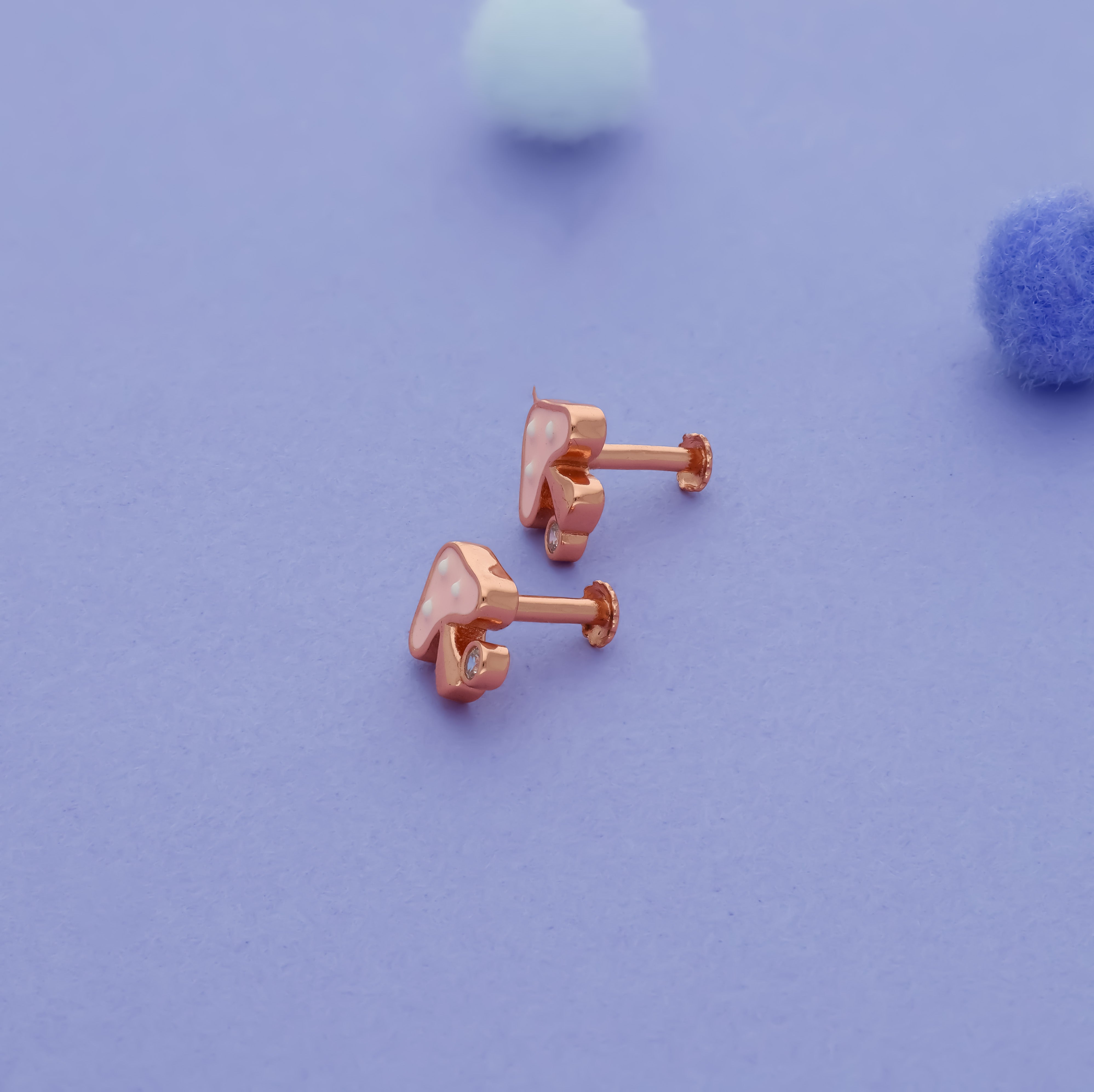 Dreamy Pink Mushroom 925 Silver Kids Studs