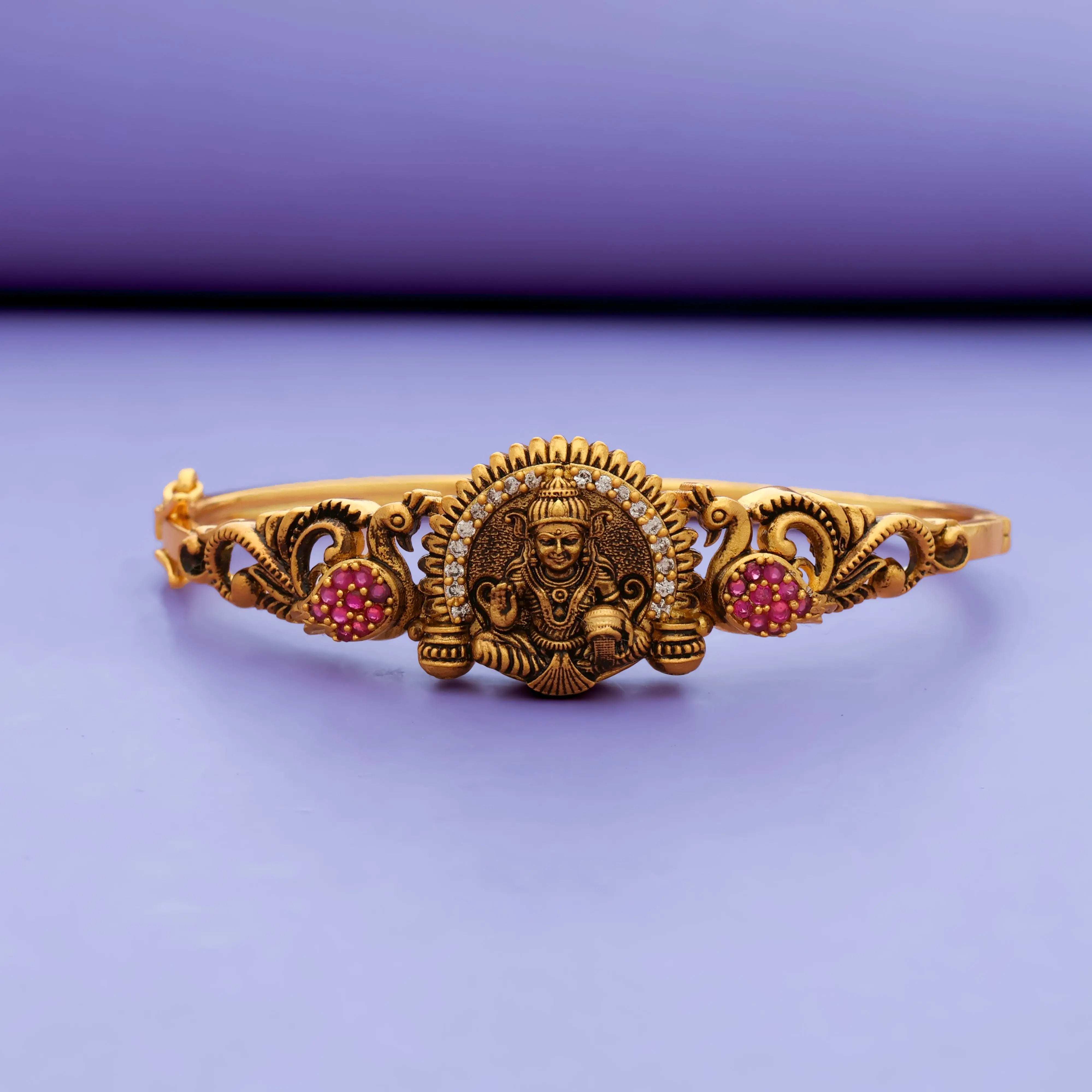 925 Silver Temple Jewellery Lakshmi Peacock Carved Bangle