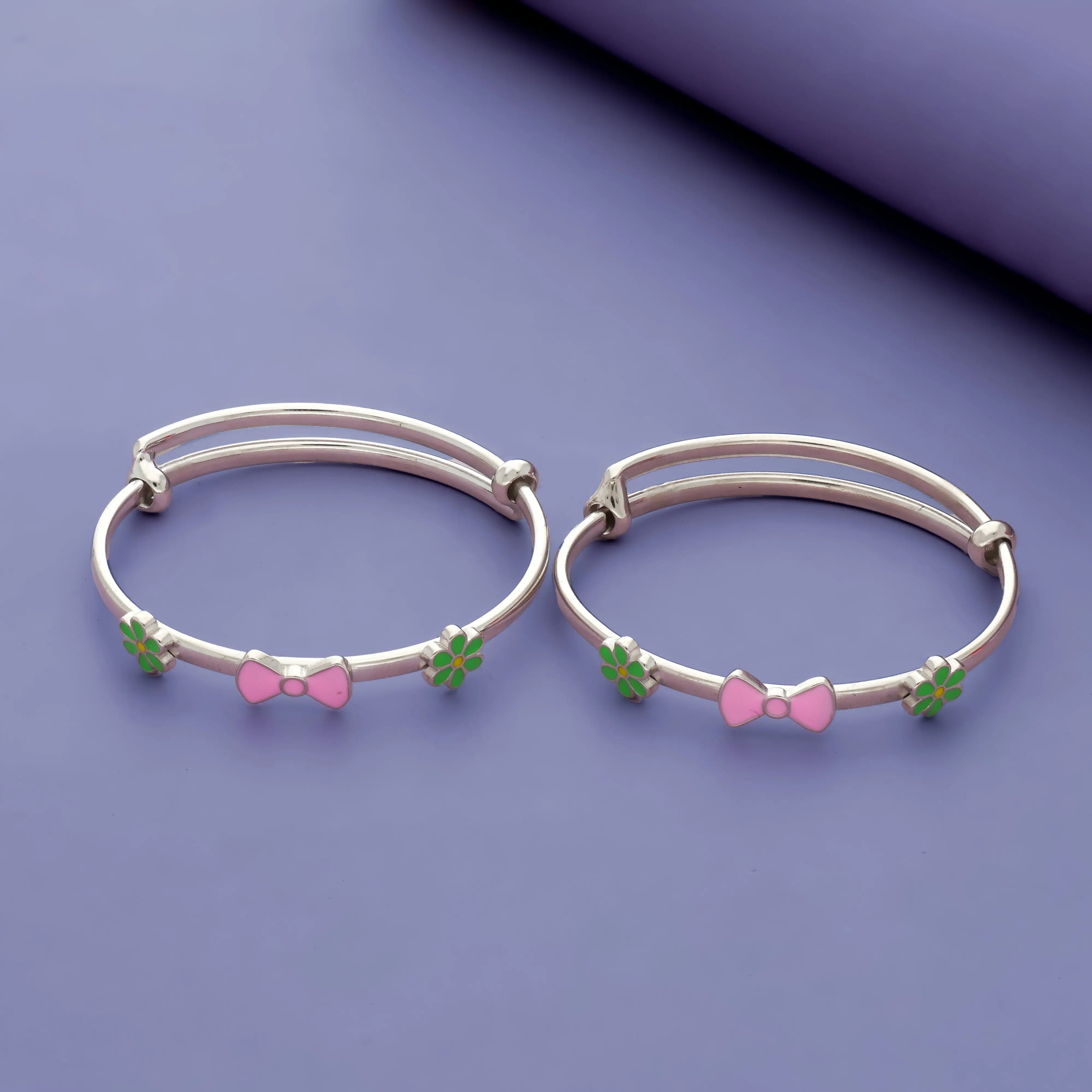 Flower Bow 925 Silver Kids Bangles (0-5 Yrs)