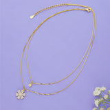 925 Sterling Silver Floral Charm Layered Chain