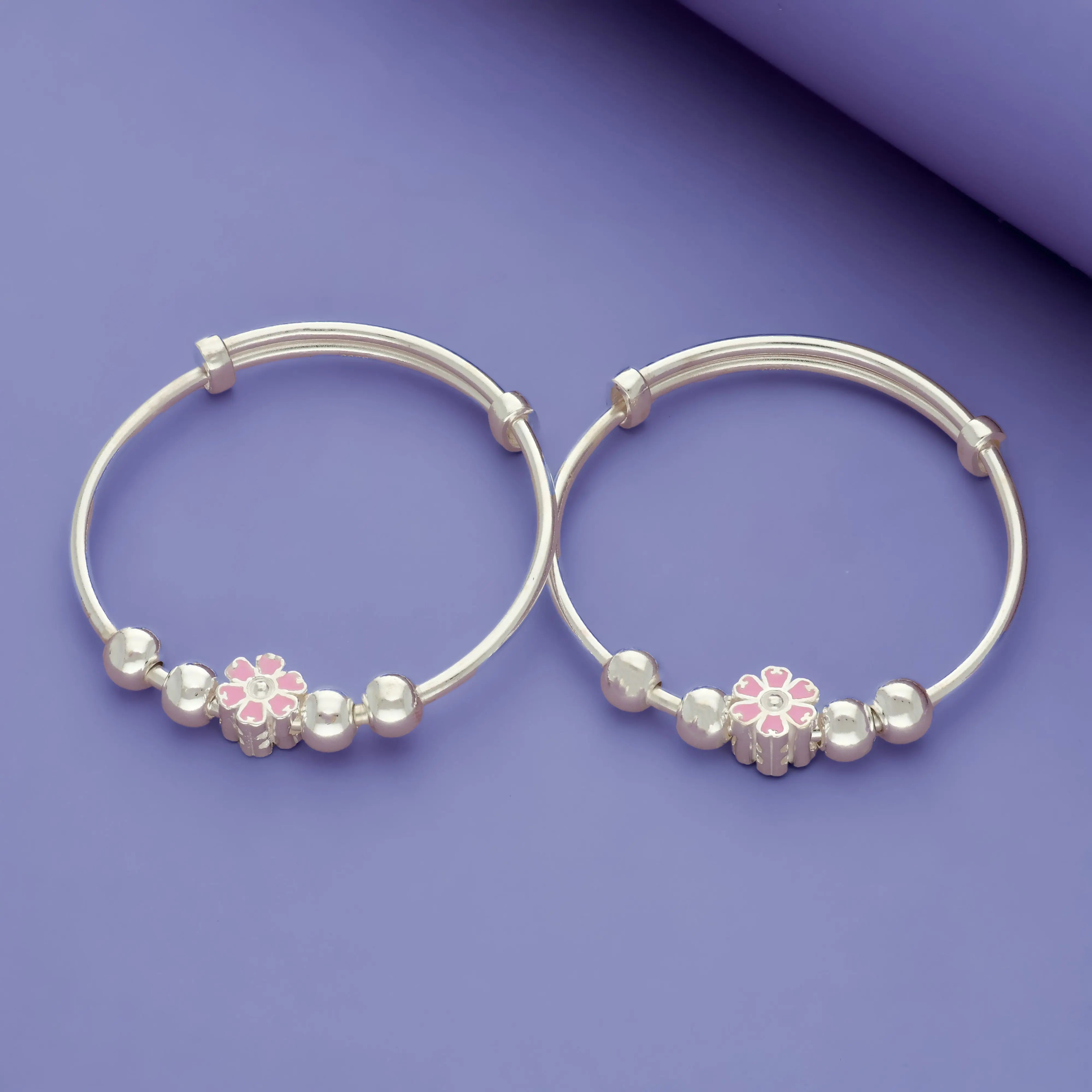 Tiny Peony 925 Sterling Silver Adjustable Kid Bangles