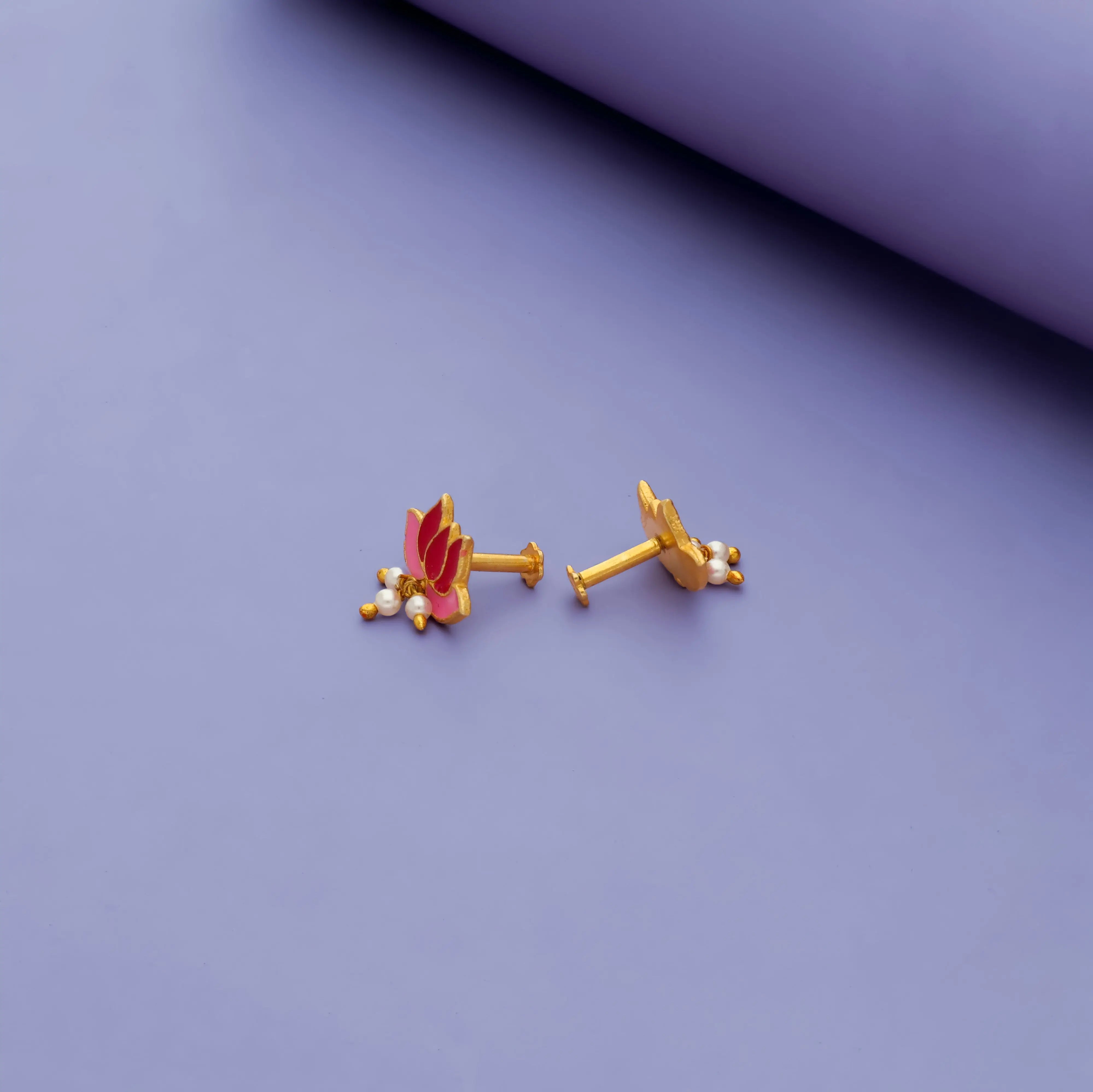 925 Gold-Plated Silver Pink Lotus Enamel Studs