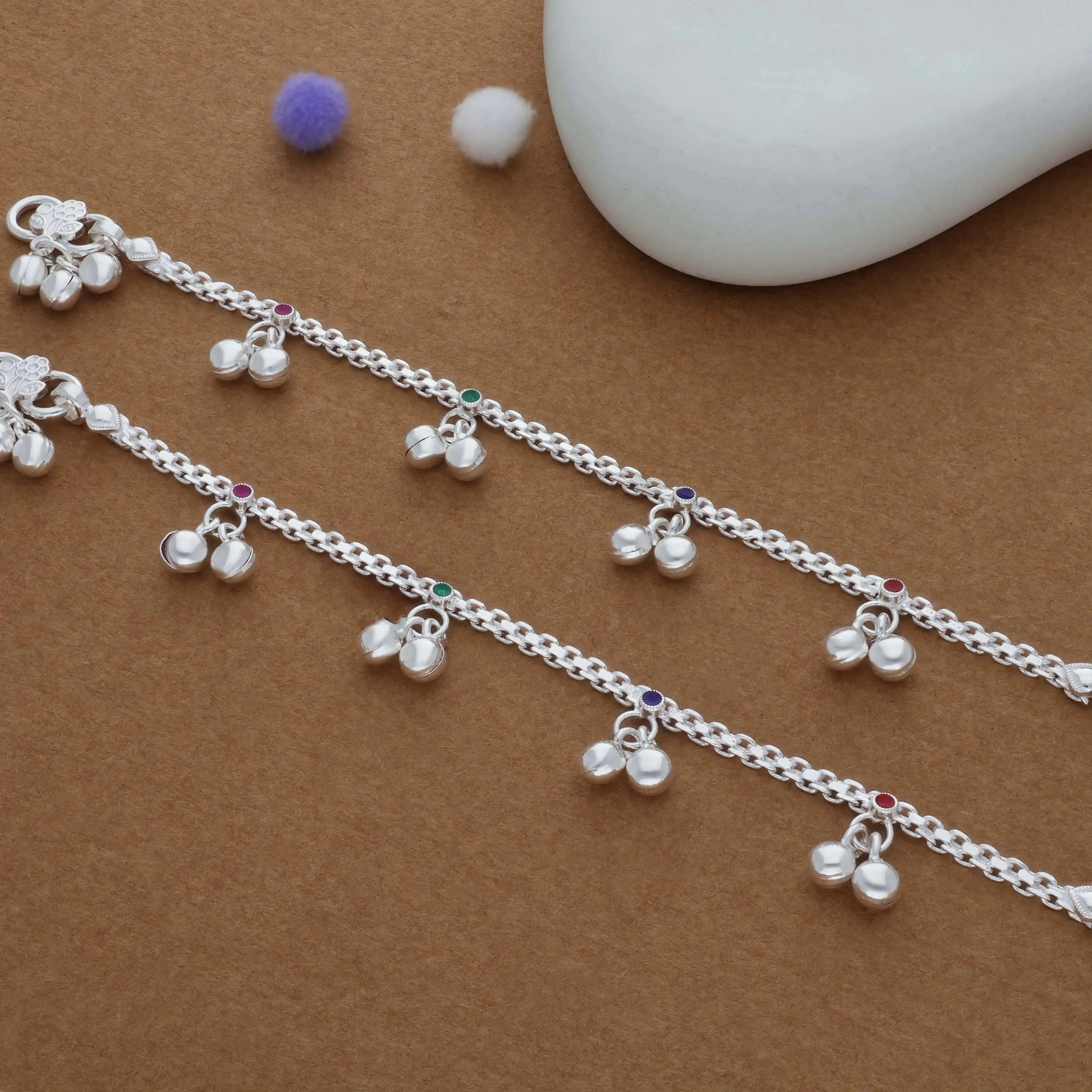 Vintage Type Beads Traditional 925 Silver Kid Anklet(1-2 Yrs)