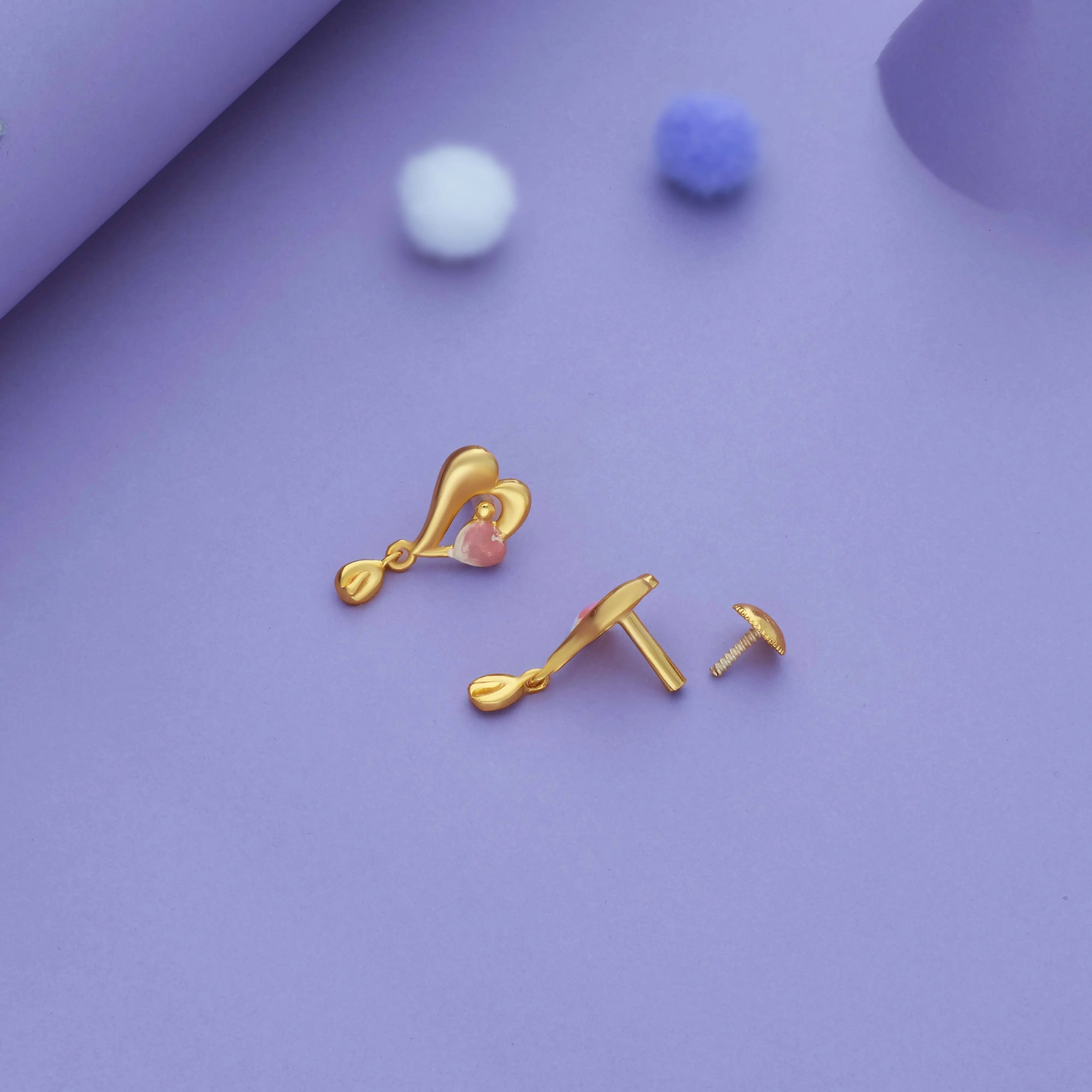 Blushing Heart Gold Polish 925 Silver Drop Earring