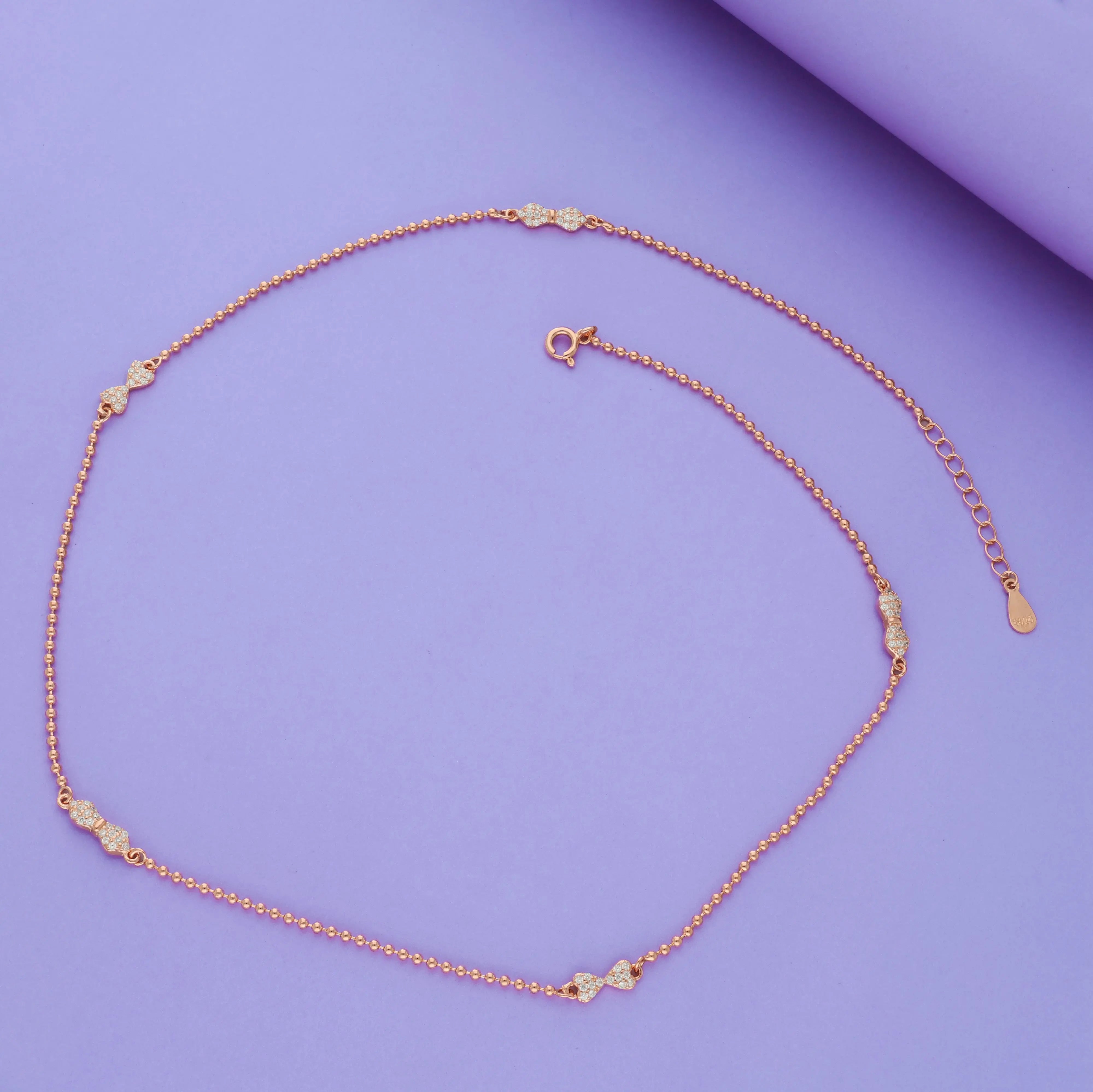 Elegant Bow Sparkle 925 Silver Chain Necklace