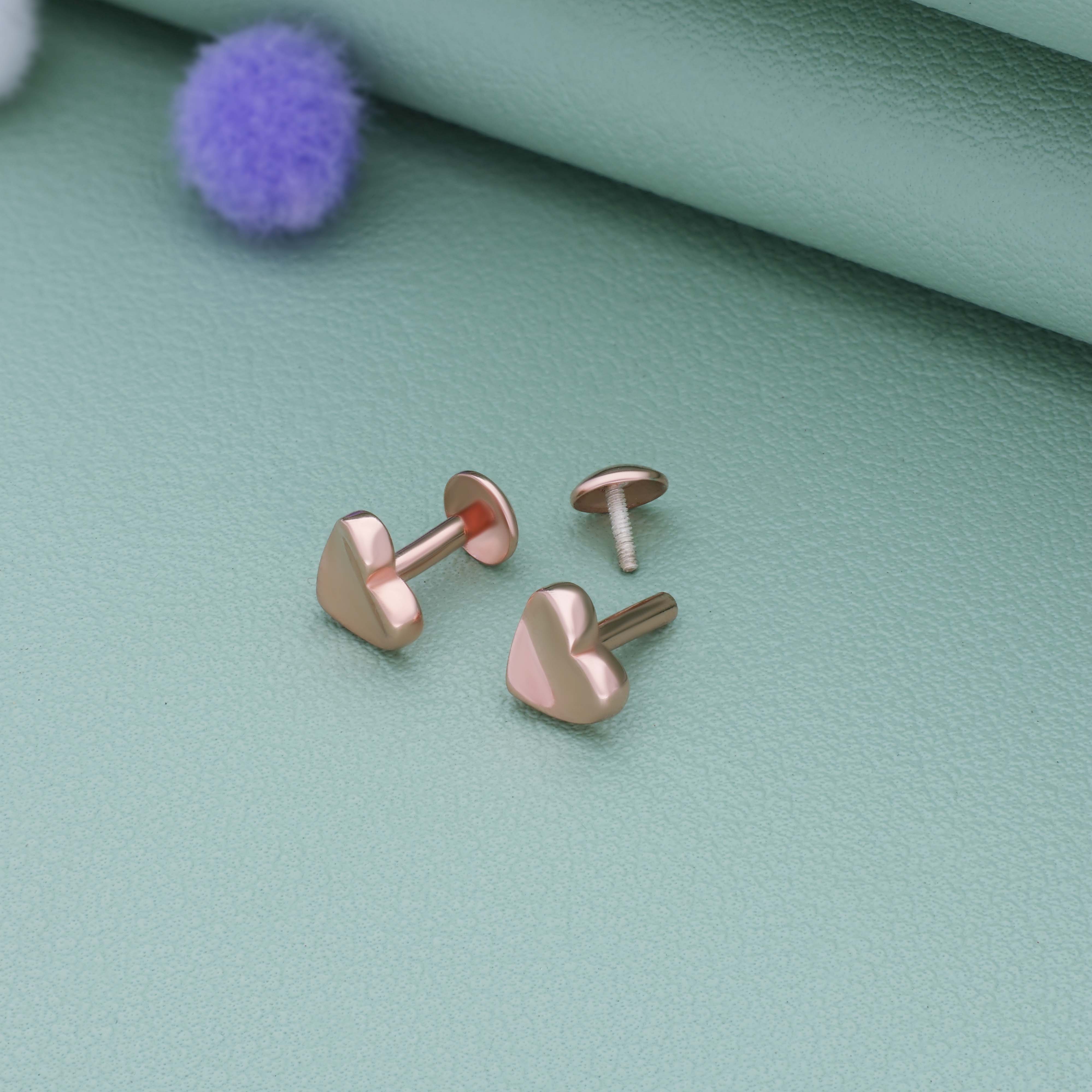 Rosy Heart Charm  925 Silver Stud Earring