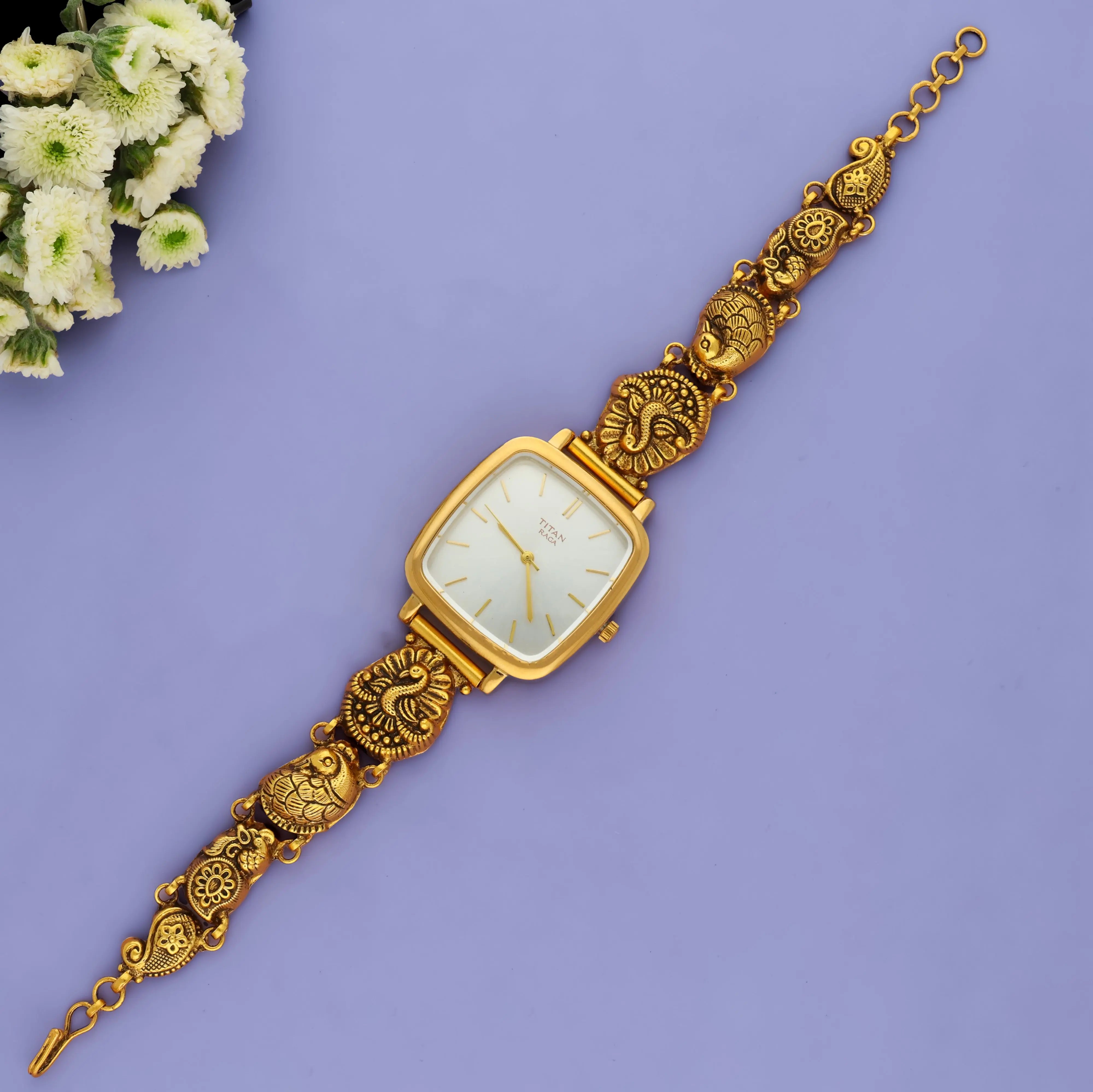 925 Silver Traditional Nakashi Work Antique Gold Finish Watch