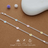 Colorful Flower Charm 925 Silver Kid Anklet (4-6 Yrs)