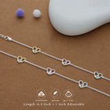 Colorful Heart Charm 925 Silver Kid Anklet (3-5 Yrs)