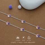 Colourful Peacock Feather Charm 925 Silver Kid Anklet (4-6 Yrs)