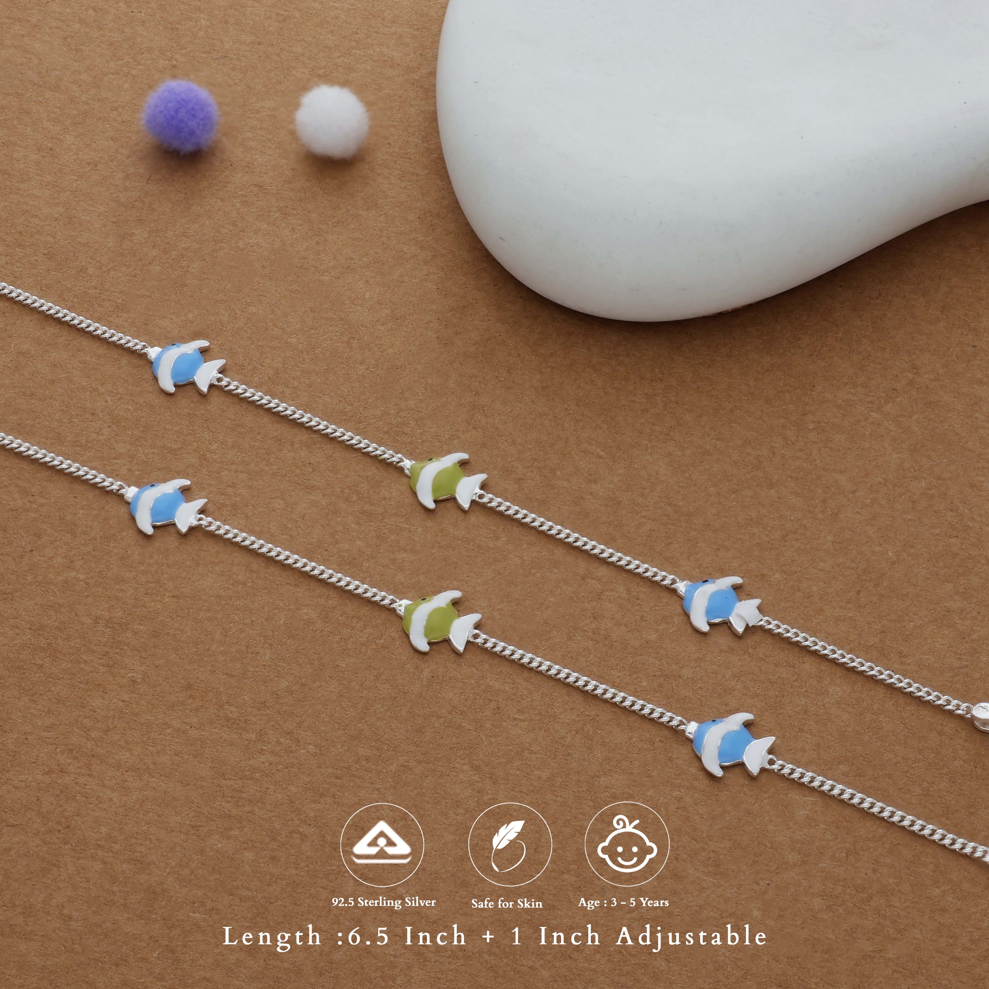 Cute Fish Charm 925 Silver Kid Anklet (3-5 Yrs)