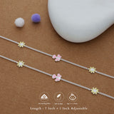 Daisy & Butterfly Charm 925 Silver Kids Anklet (4-6 Yrs)