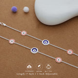 Evil Eye & Flower Charm 925 Silver Kid Anklet (4-6 Yrs)