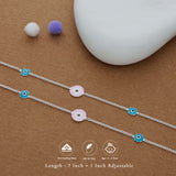 Evil Eye Flower Charm 925 Silver Kids Anklet (4-6 Yrs)