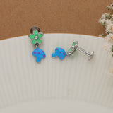 Green Flower And Blue Mushroom  Kids Drop Earring for daily use