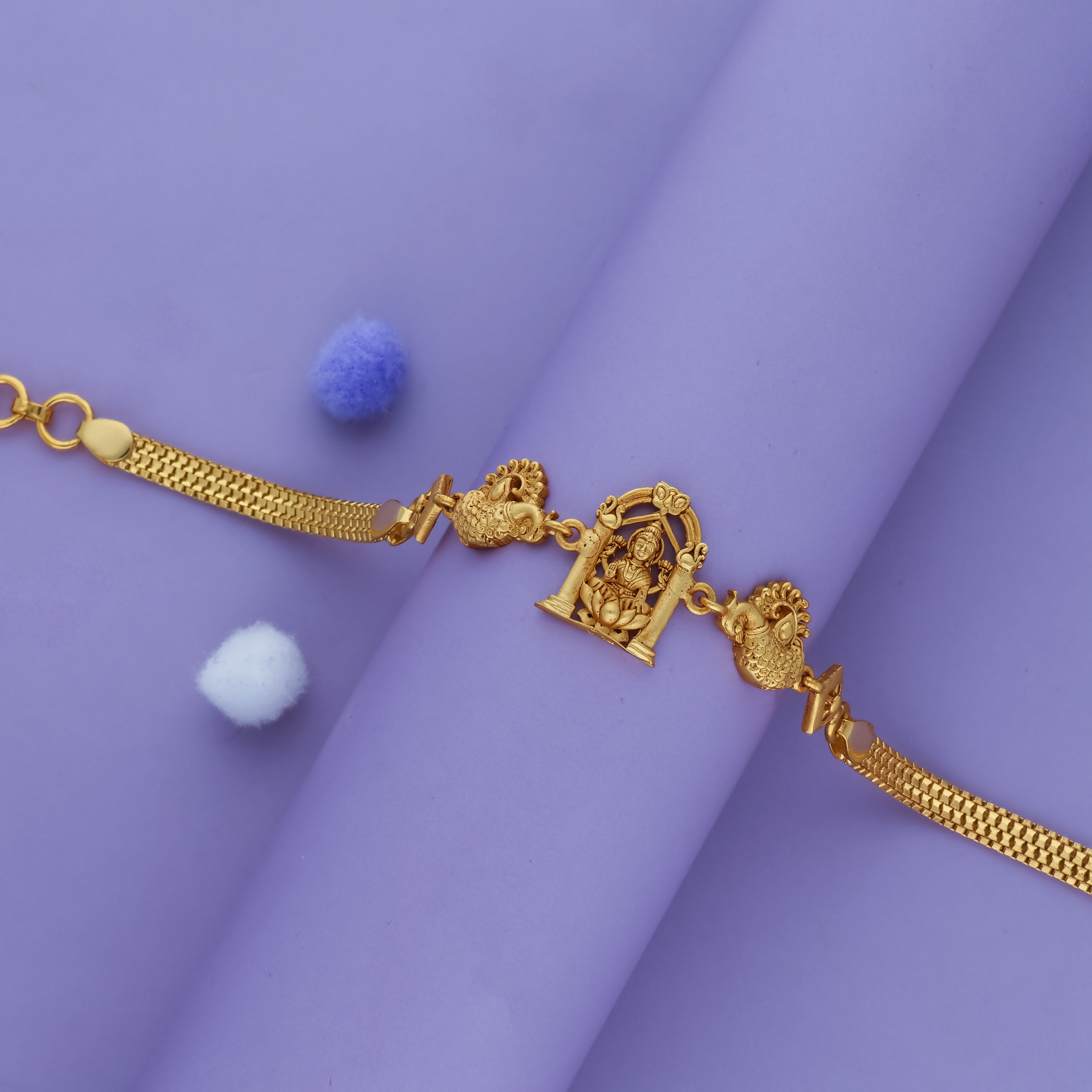 Sri Lakshmi Charm 925 Gold Polish Silver Bracelet