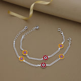 Multi Flower 925 Silver Anklet for Kids(6months - 3Years)