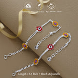 Multi Flower 925 Silver Anklet for Kids(6months - 3Years)