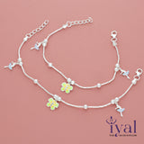 Yellow Butterfly Charm Silver Anklet for Kids(3 - 5Years)