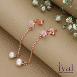 Flower Chain Rose Gold Polish Silver Earring