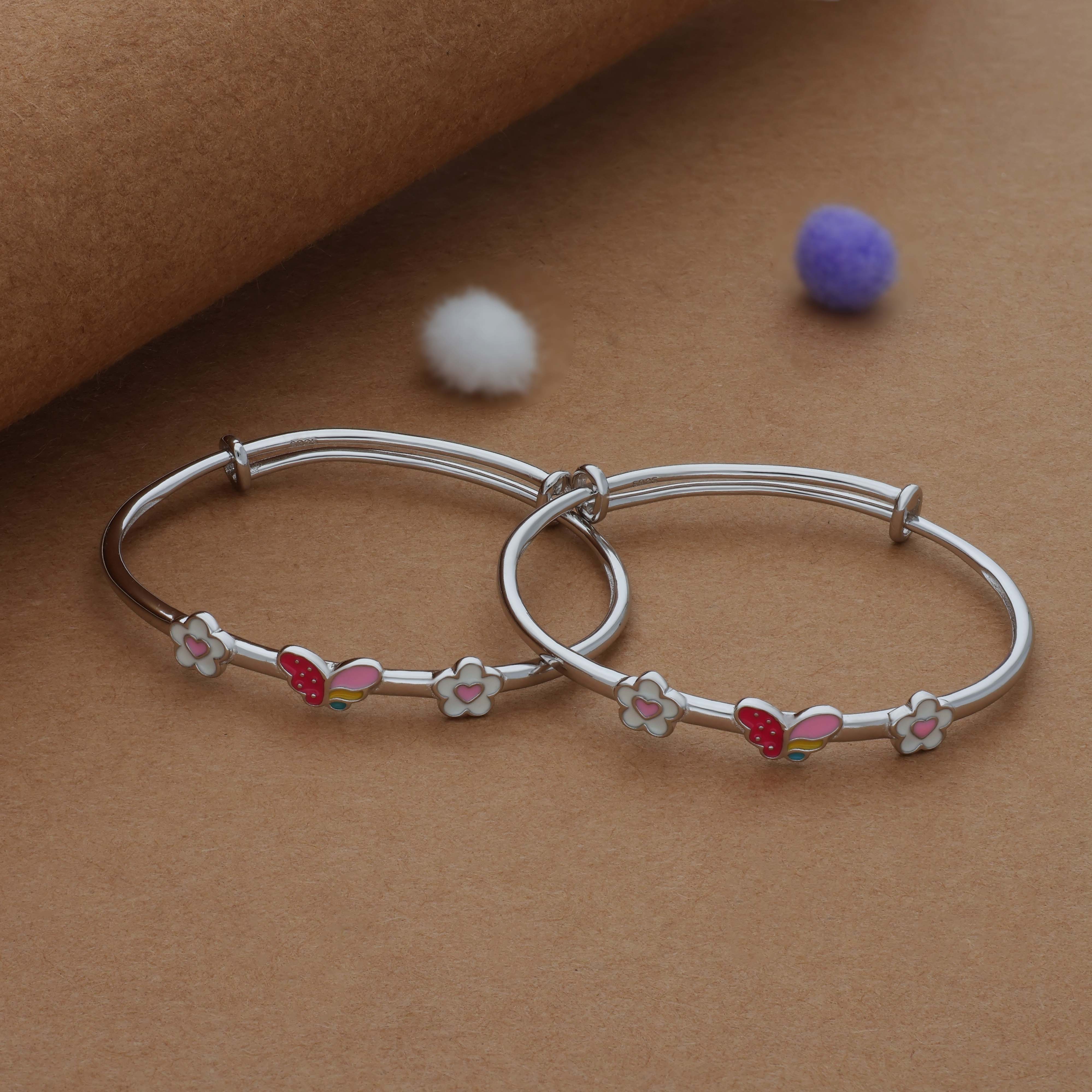 Butterfly Flower 925 Silver Kids Bangles (0-5 Yrs)