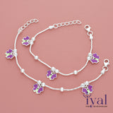 Purple Butterfly Charm Silver Anklet for Kids(1 - 3Years)