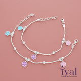 Cute Flower Charm Silver Anklet for Kids(3 - 5Years)
