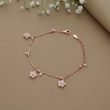 Flower Charm Rose Gold Polish 925 Silver Bracelet